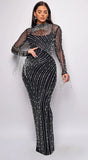 Emiliana Rhinestone Pearl Maxi Dress Black
