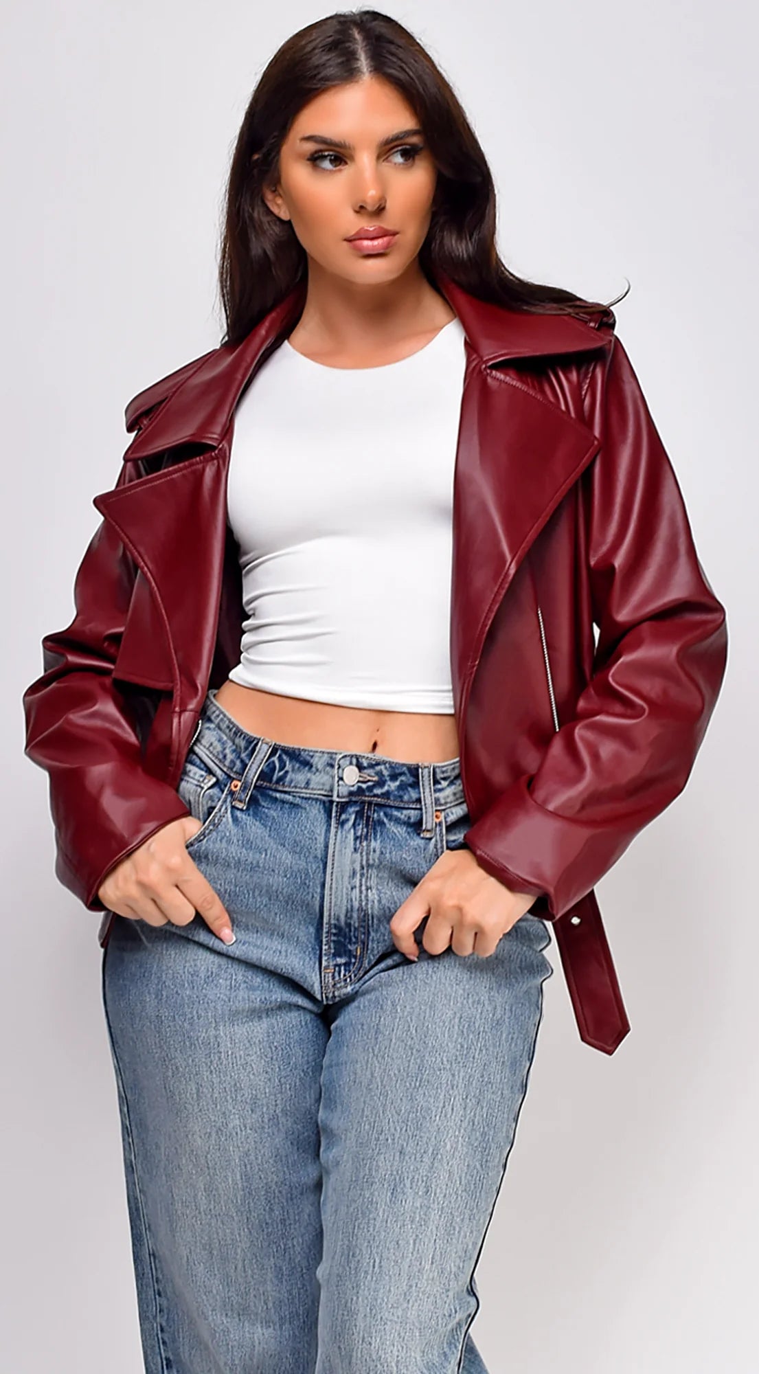 Piper Faux Leather Jacket Burgundy