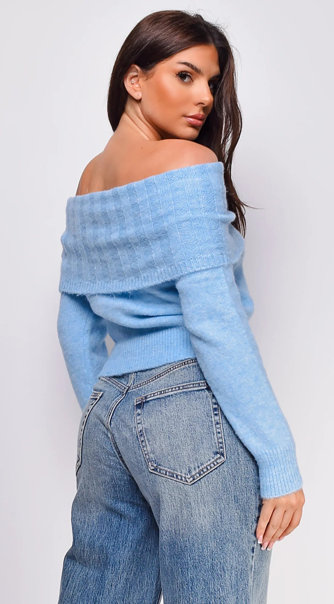 Erin Off Shoulder Sweater Top Blue