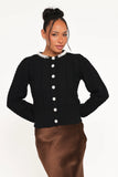 Sheena Rhinestone Collar Holiday Cardigan Black