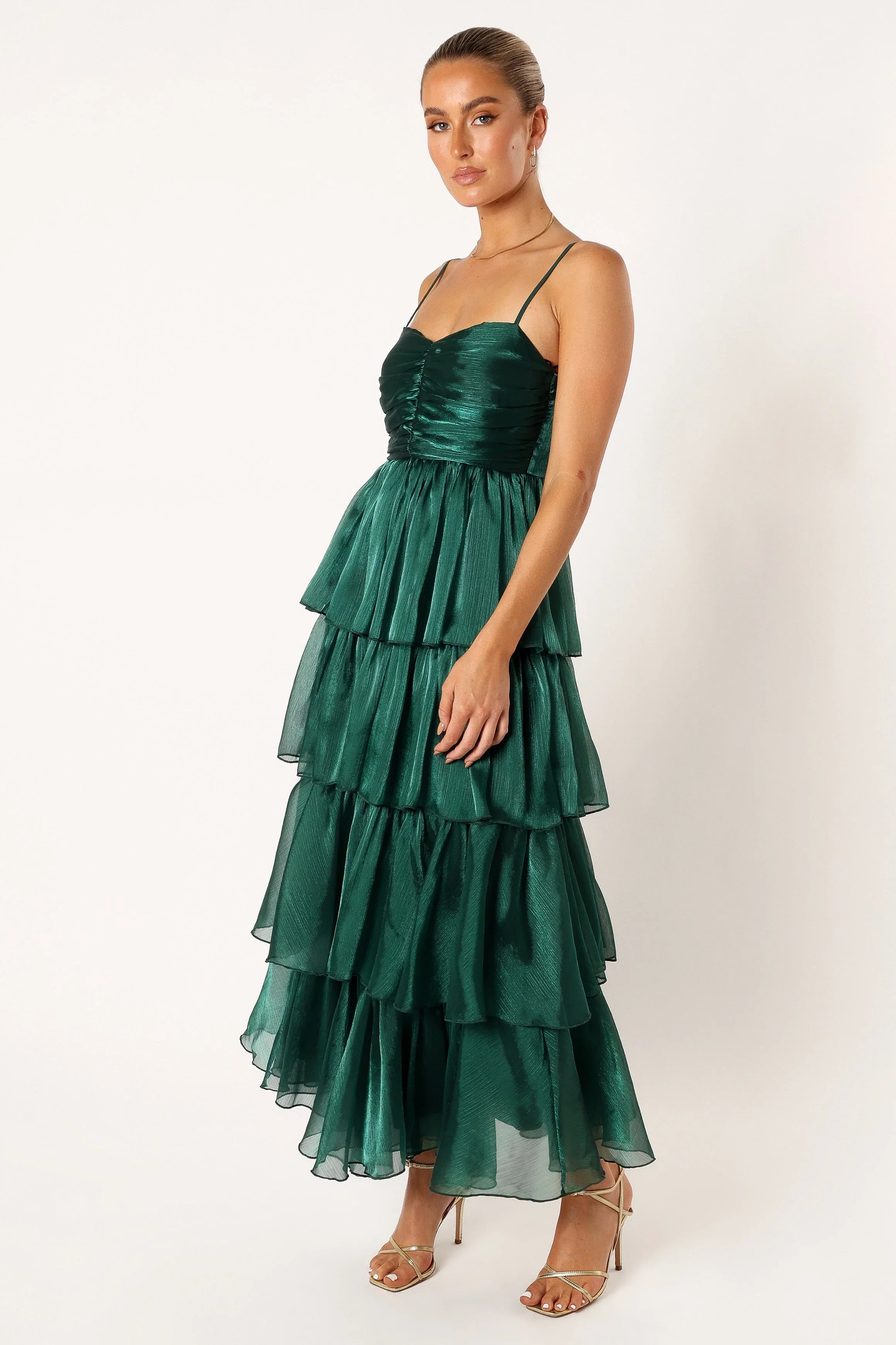 Jace Tiered Maxi Dress Shimmer Emerald