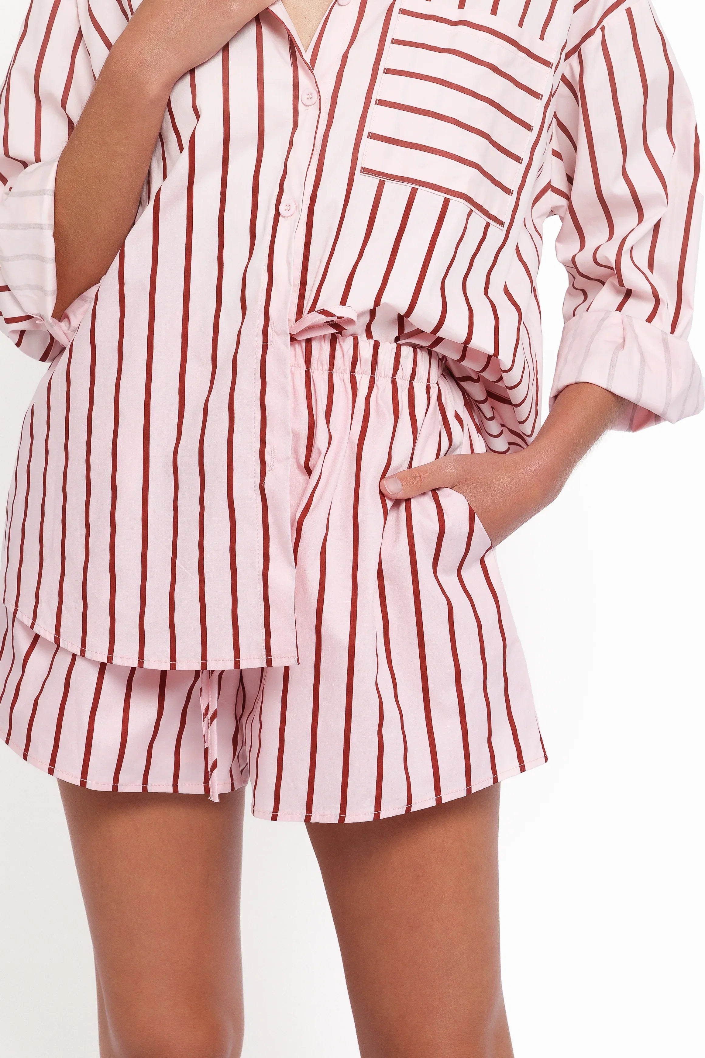 Ashlyn Short Set Pink And Burgundy Stripe