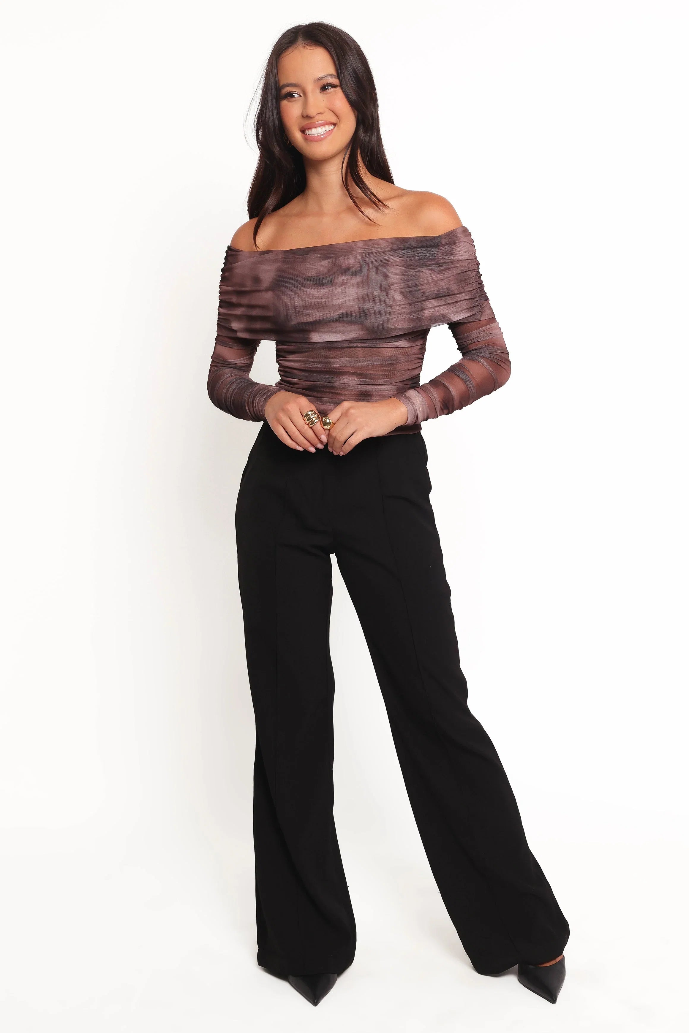 Byron Off Shoulder Top Brown