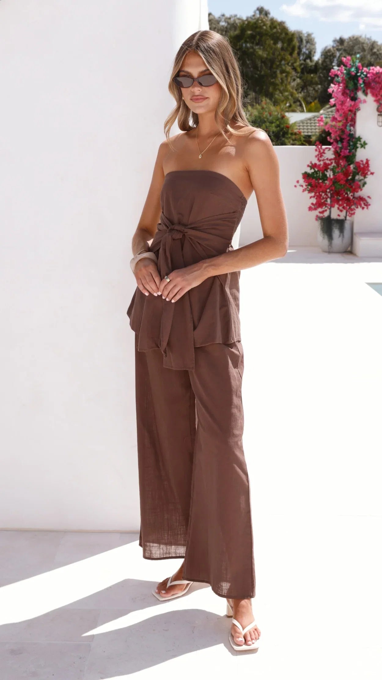 Talia Strapless Top and Pants Set Brown