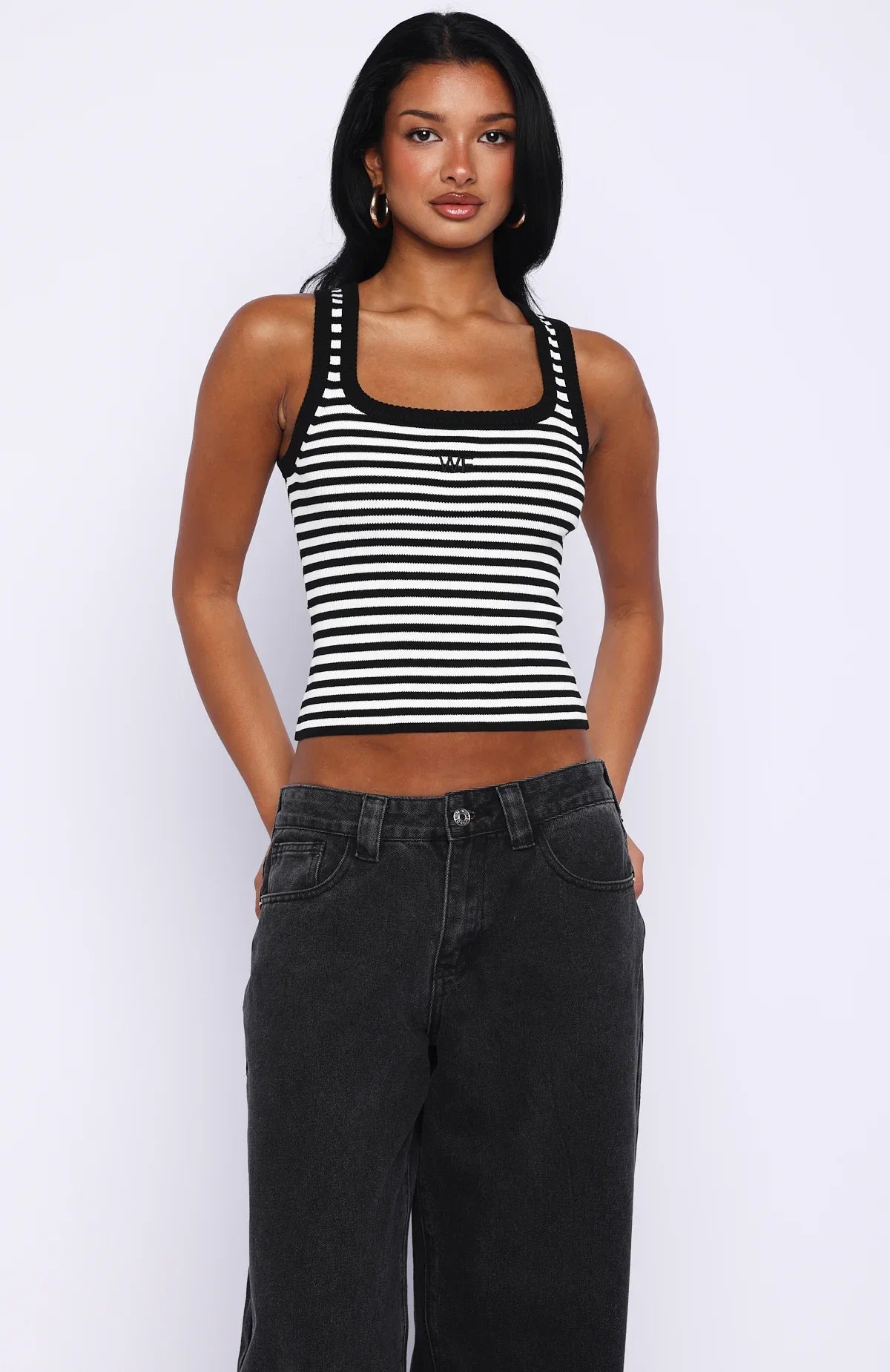 Wanting Problems Knit Top Black White Stripe
