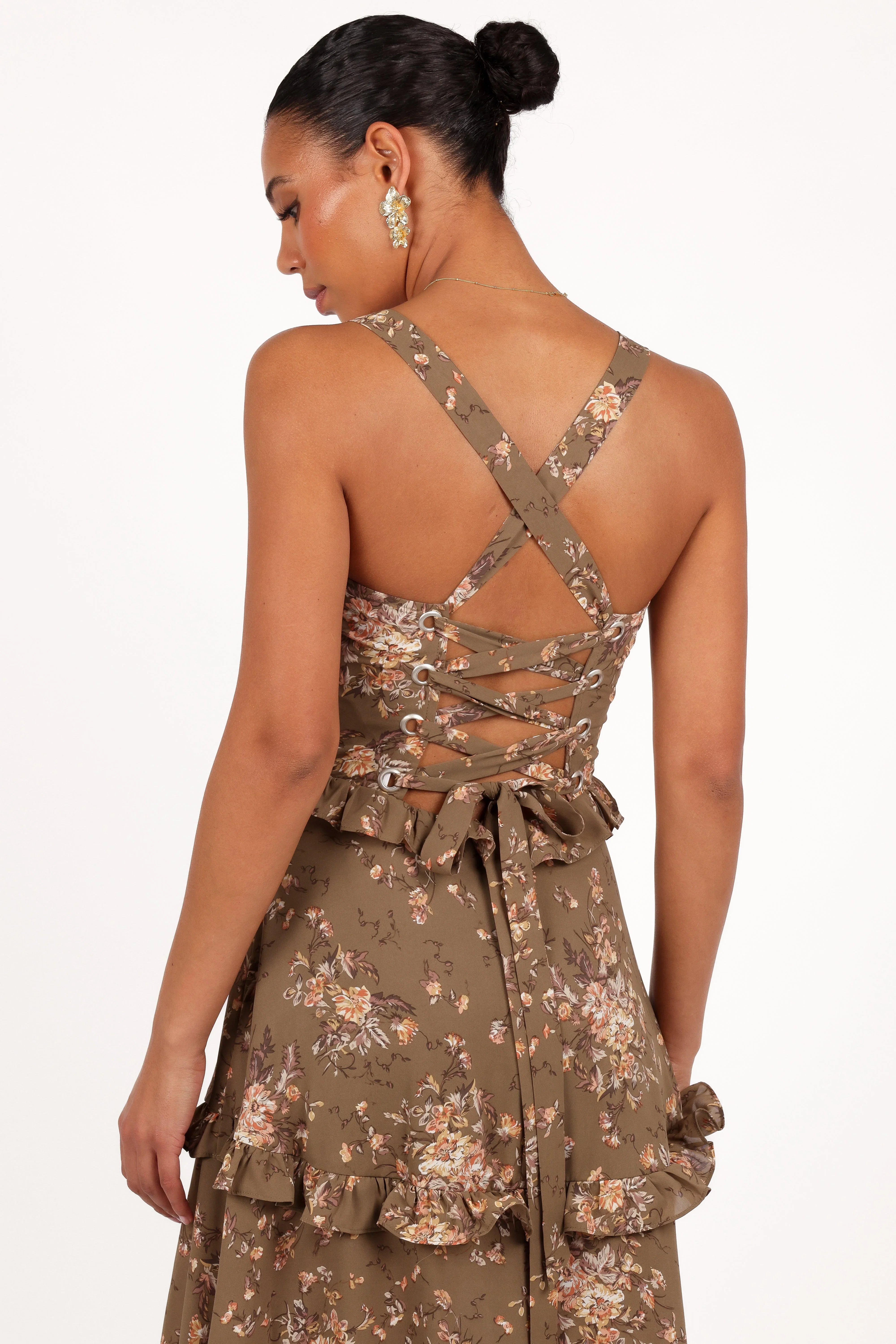 Lillee Tiered Maxi Dress Olive Print