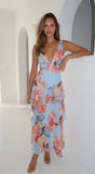 Pivona Peony Tiered Ruffle Maxi Dress Blue
