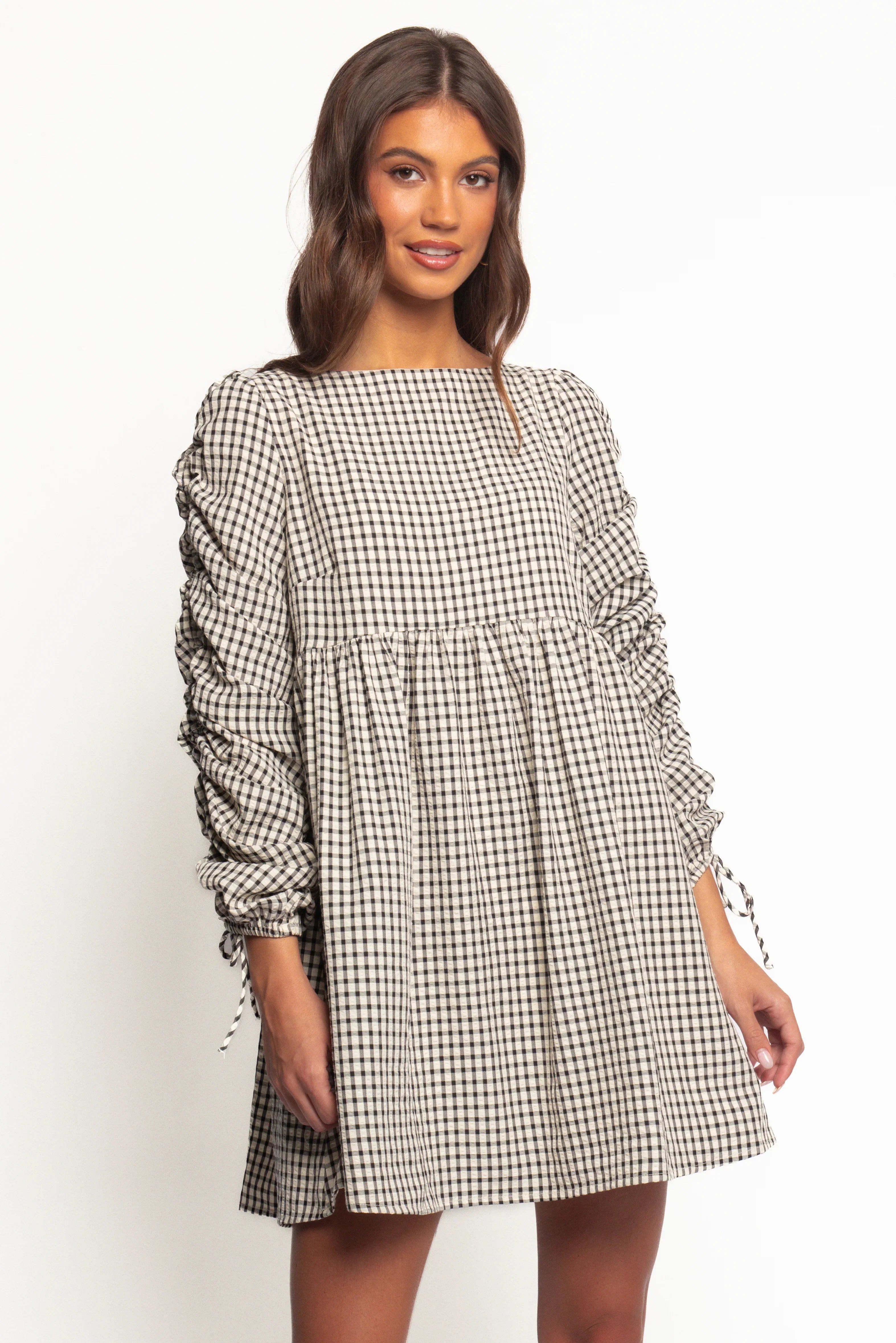 Micaela Long Sleeve Mini Dress Black Gingham