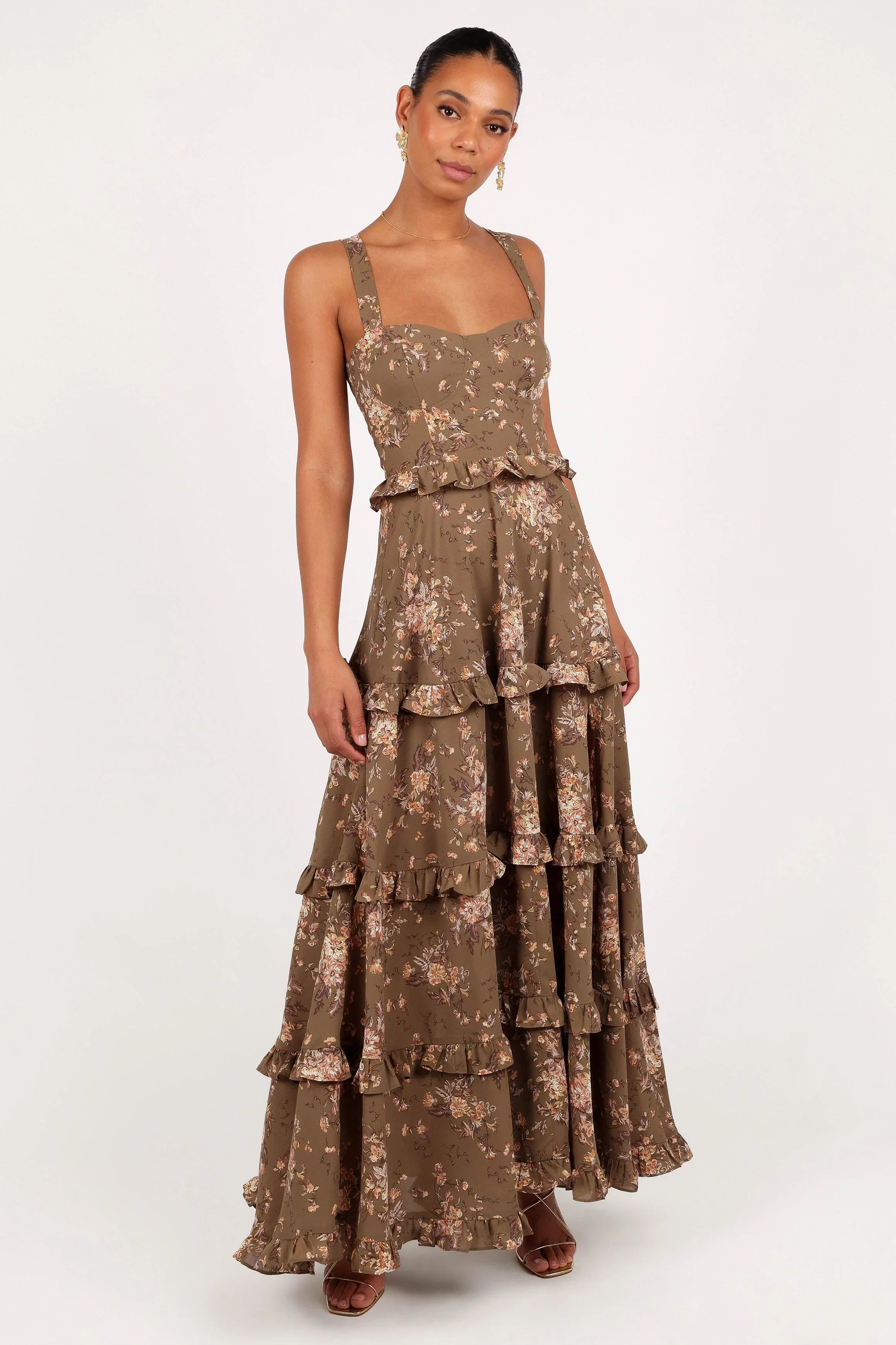 Lillee Tiered Maxi Dress Olive Print