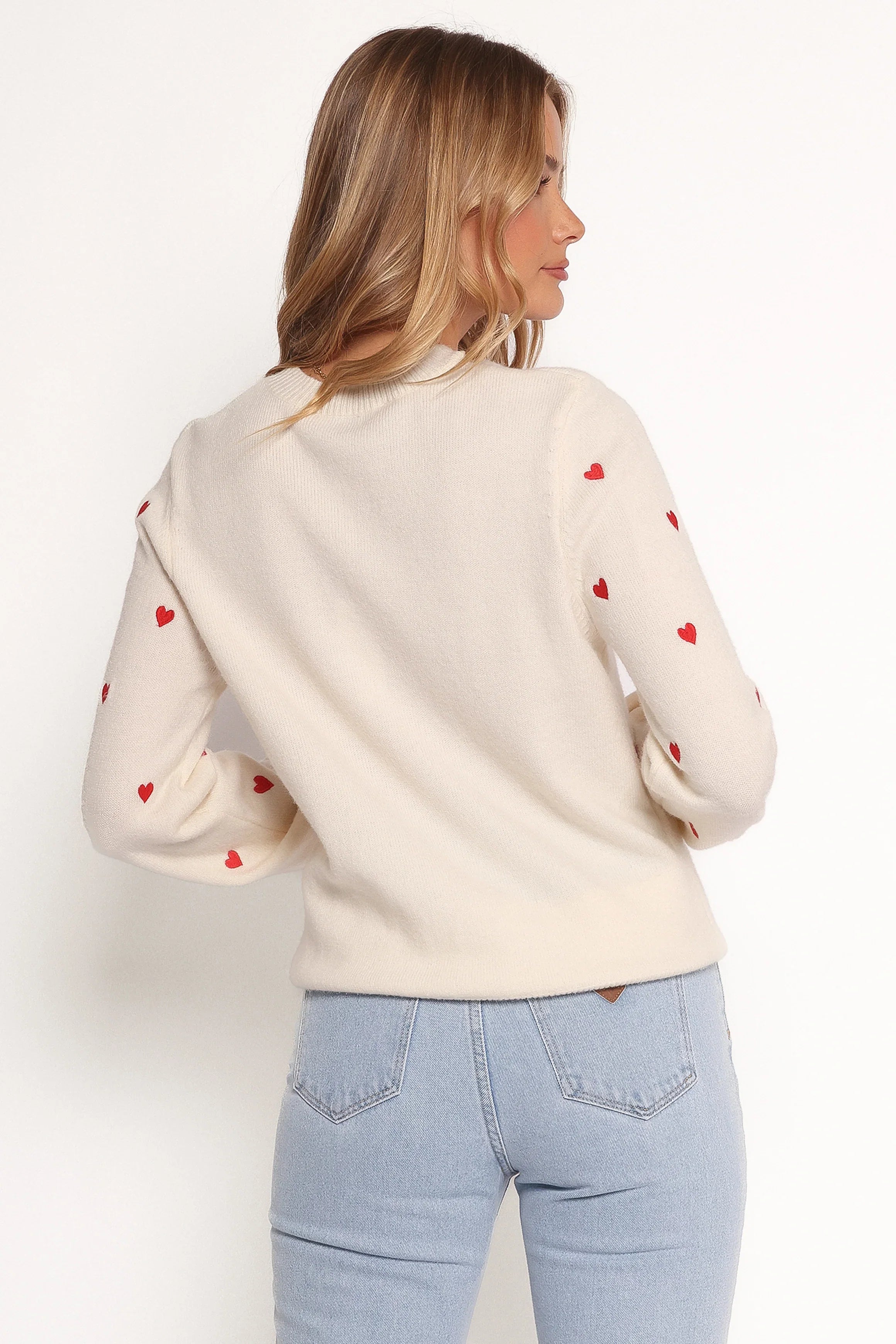 Xadie All Over Mini Heart Sweater Cream Red