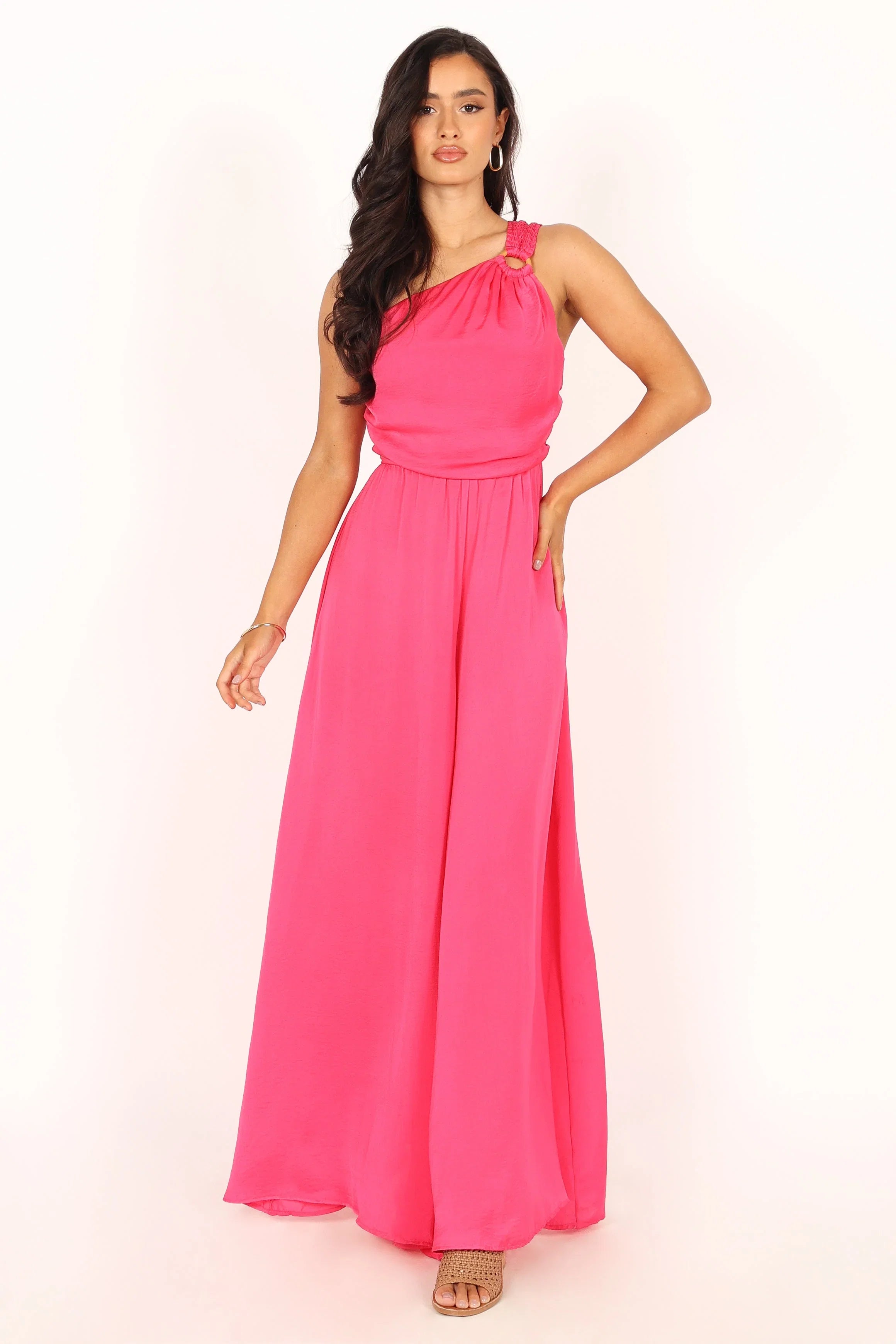 Sunanda One Shoulder Jumpsuit Fuchsia