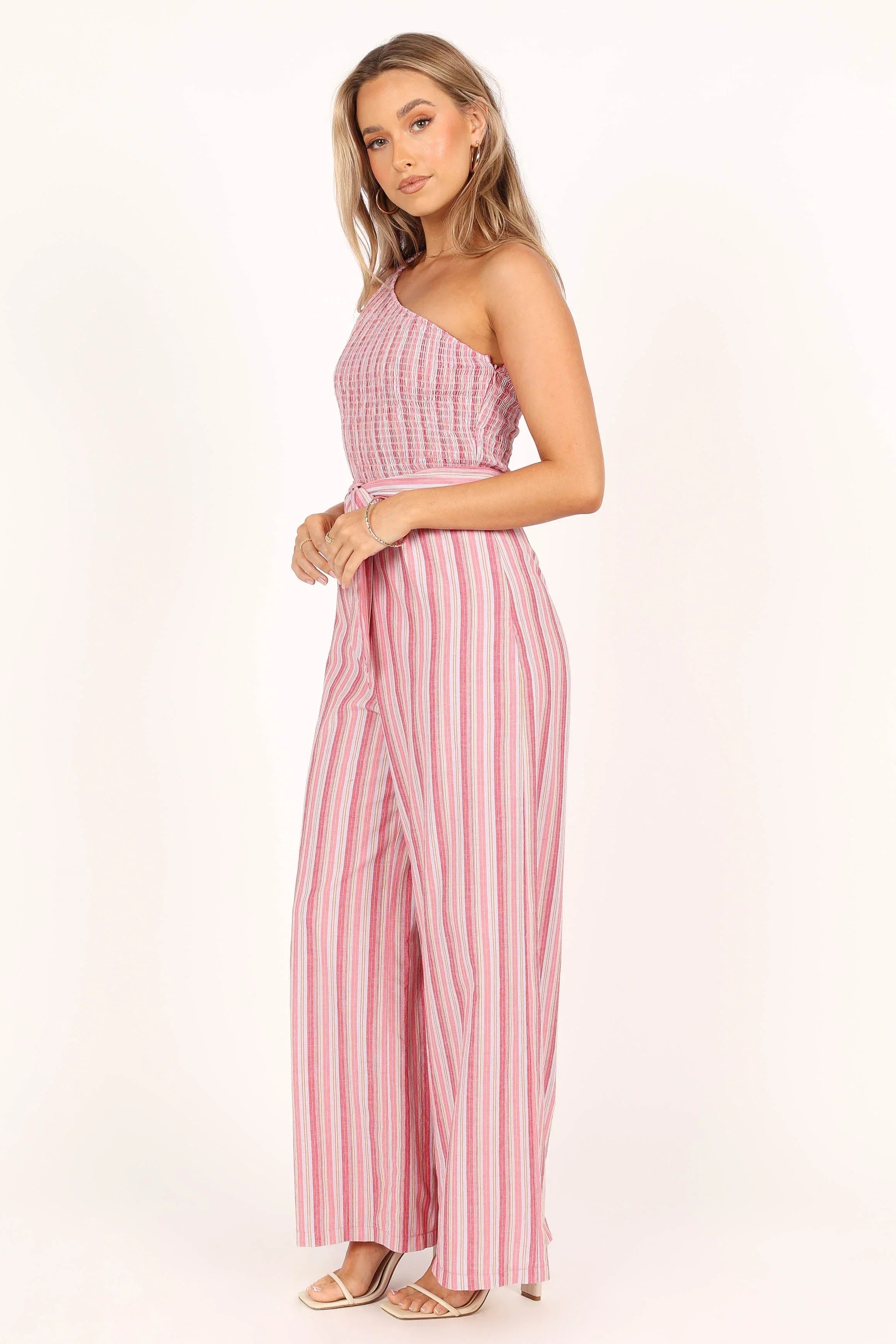 Amilia One Shoulder Jumpsuit Stripe