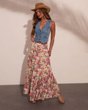 Honey Daze Tiered Floral Mesh Maxi Skirt