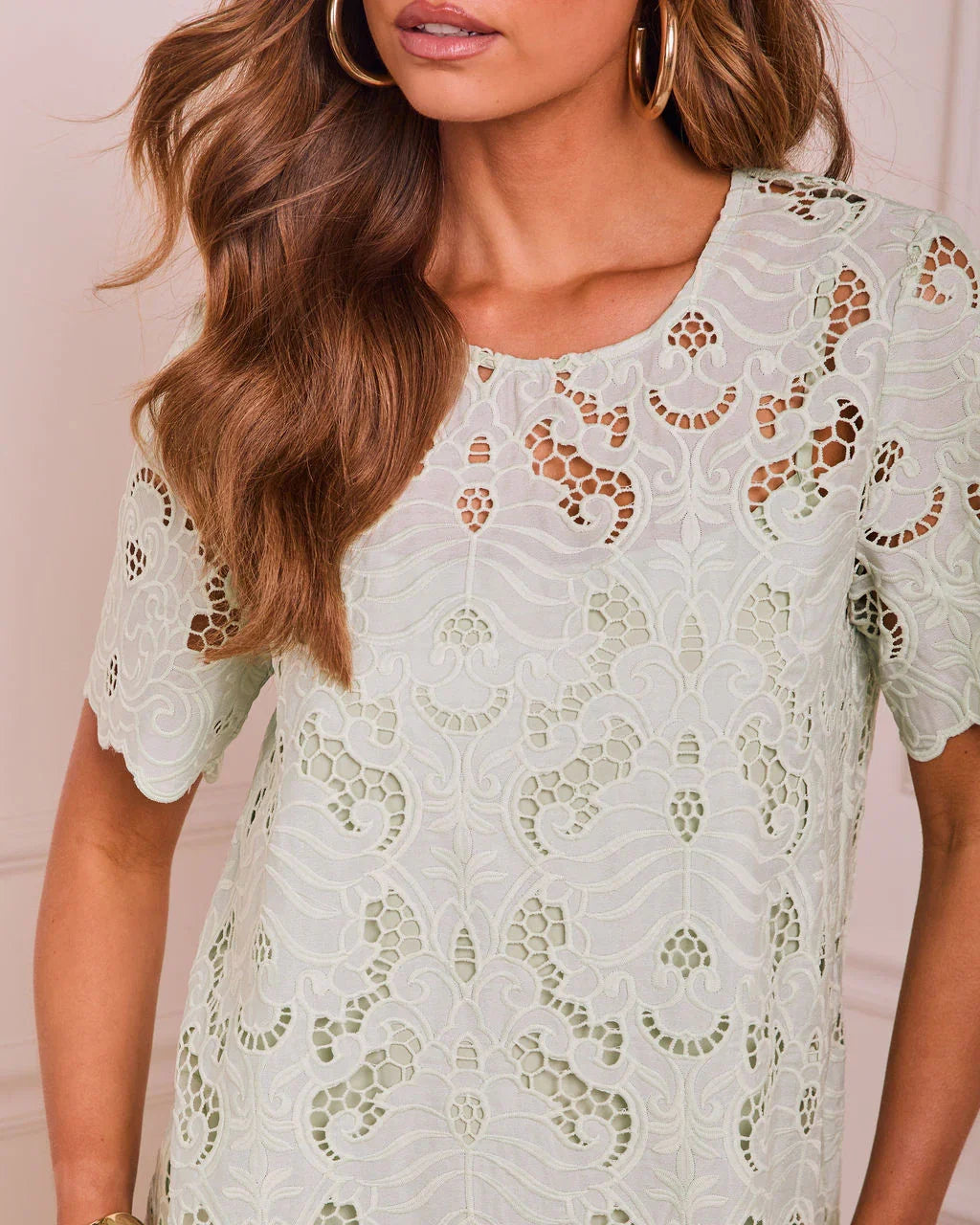 Velmia Lace Crochet Shift Mini Dress