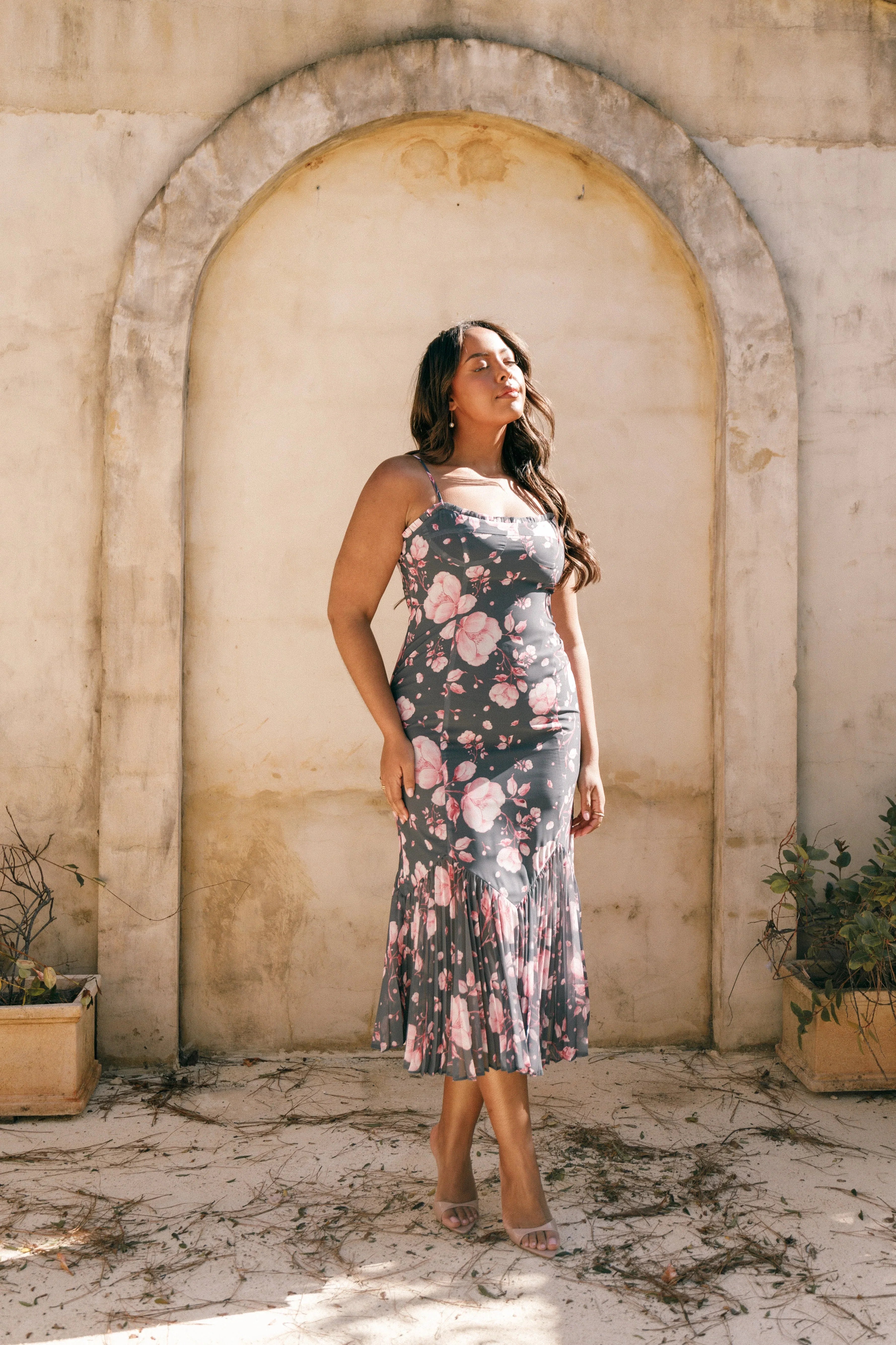Ashton Midi Dress Steel Gray Floral