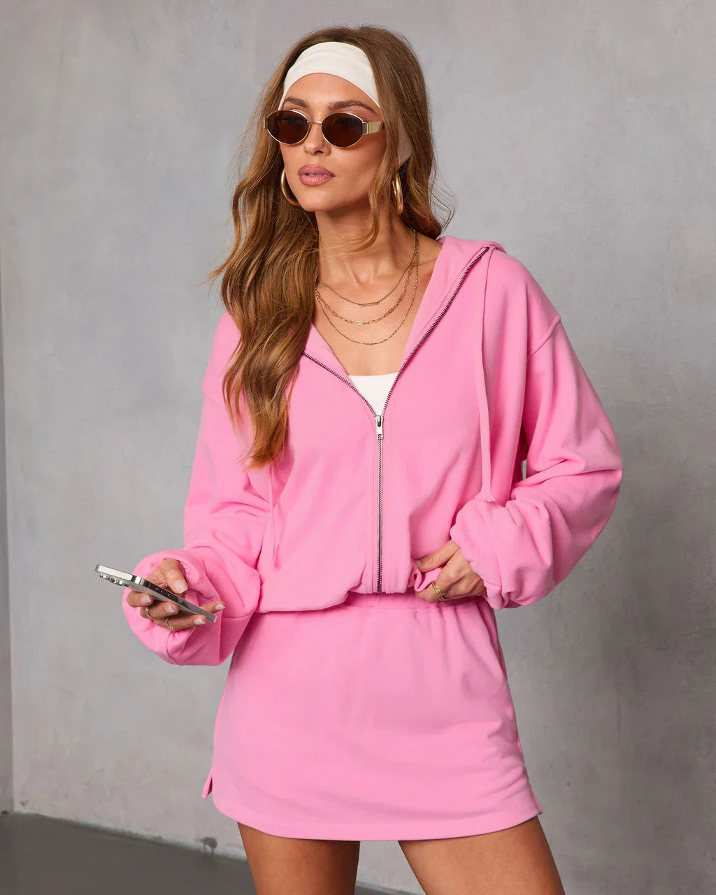 Soft Balance Drawstring Hood Zip Up Sweatshirt
