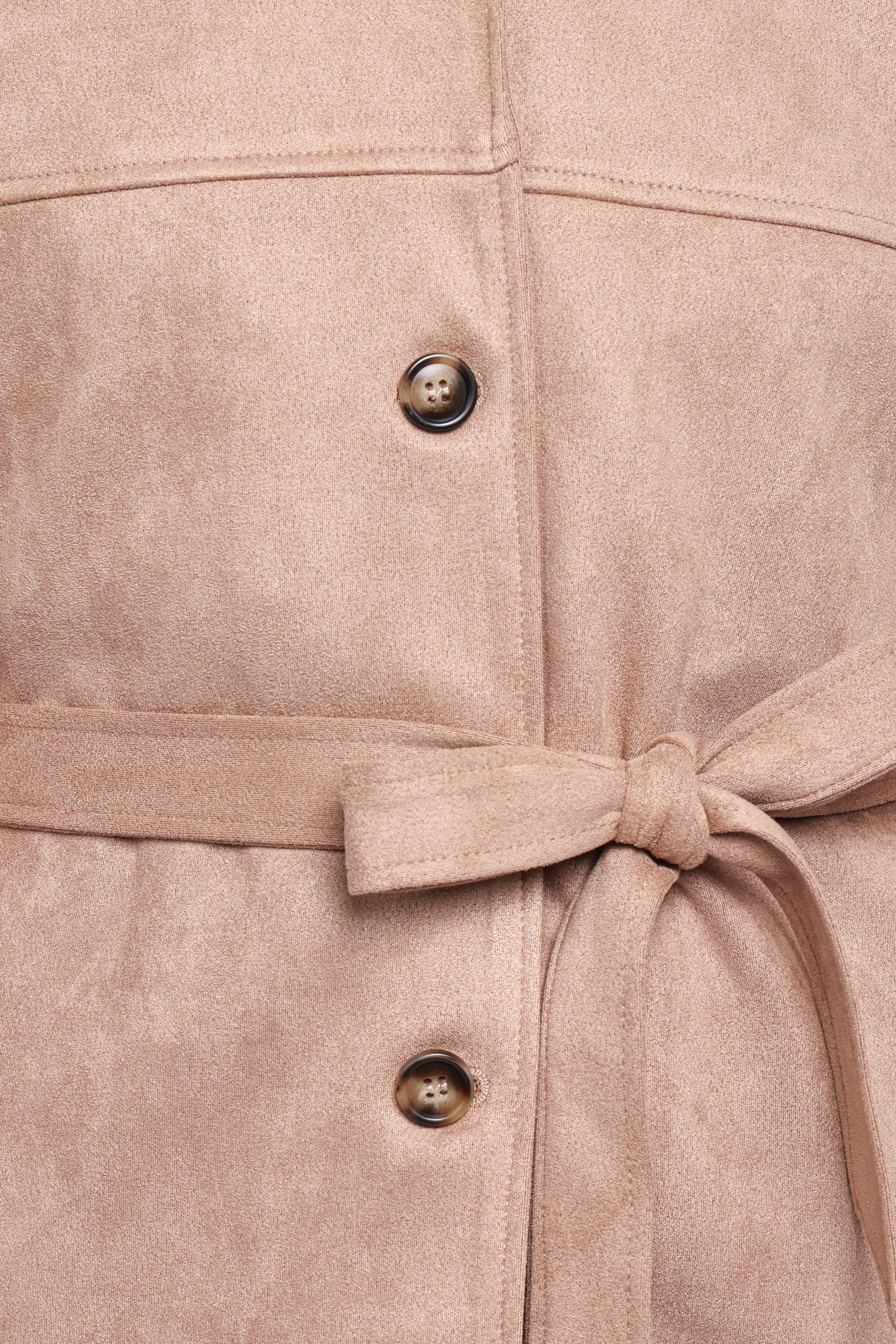 Nelly Faux Suede Cropped Trench Coat Mushroom