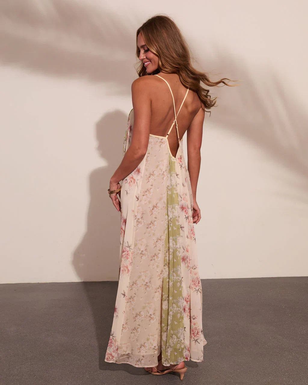 Daytime Glow Floral Color Block Maxi Dress