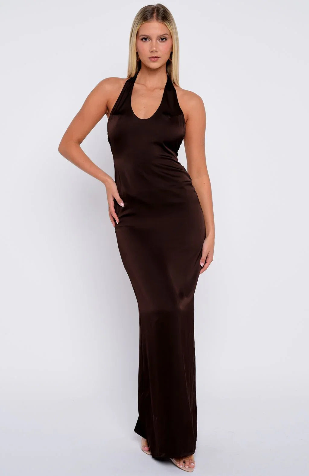 Night Time Madness Halter Maxi Dress Chocolate