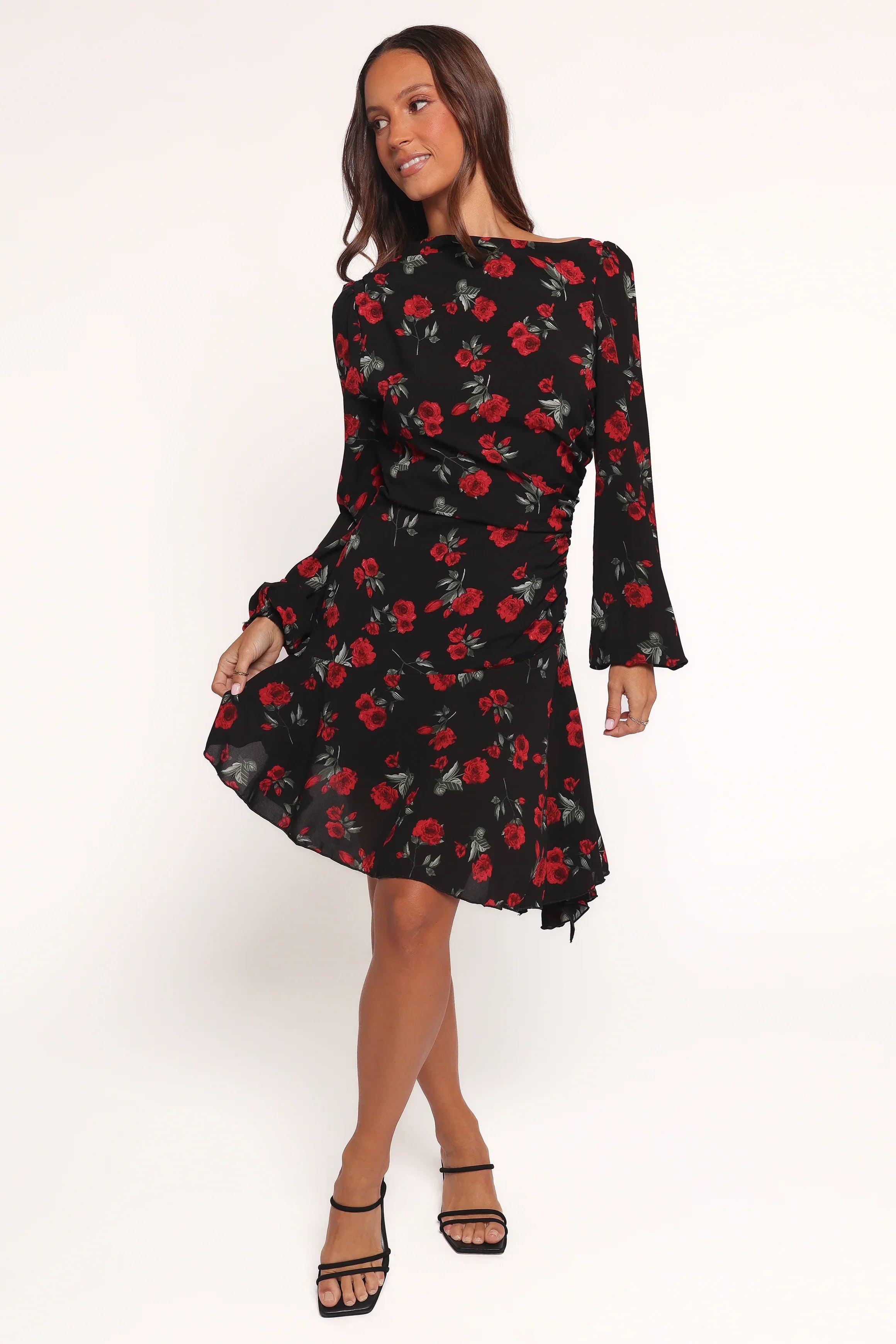 Mariska Long Sleeve Mini Dress Rose Print