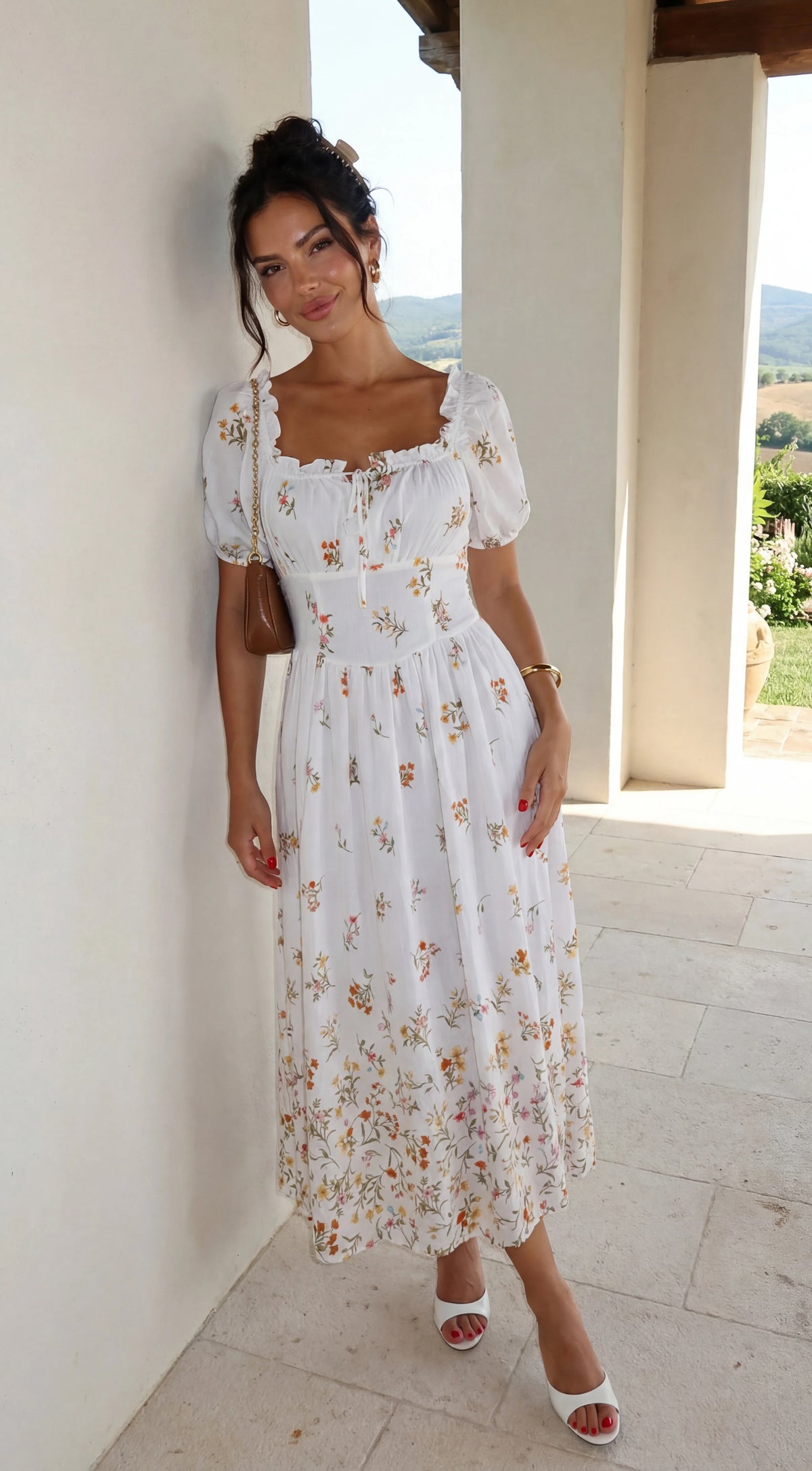 Lunaria Floral Midi Dress Ivory White