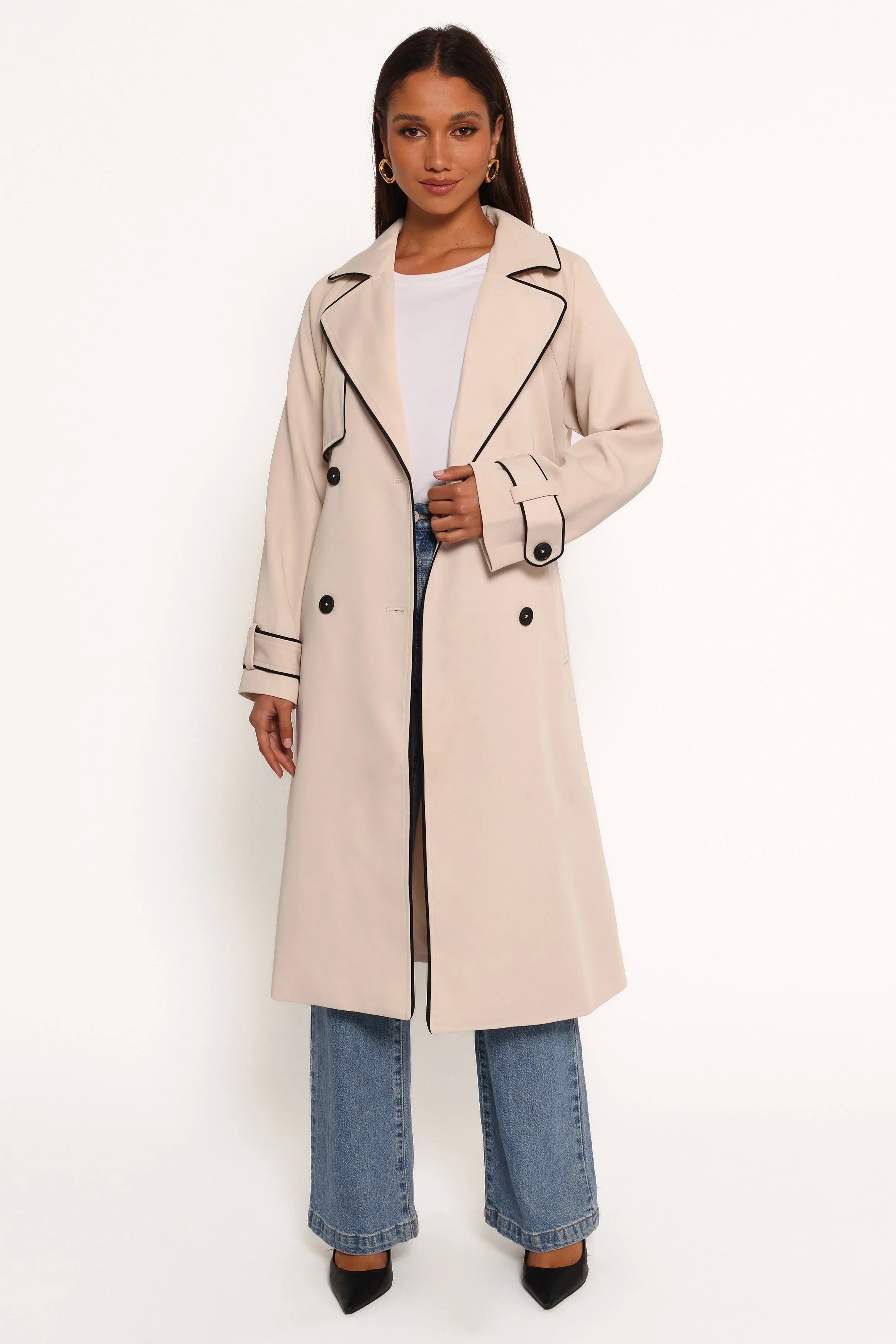 Cayenne Contrast Binding Trench Coat Beige