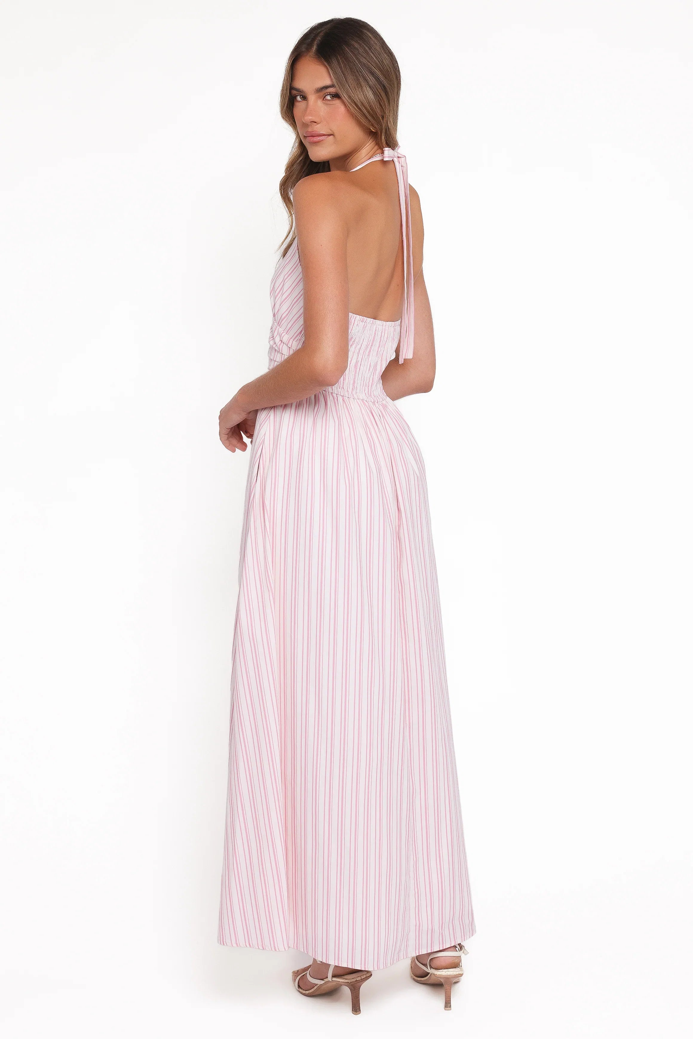 Marie Halterneck Maxi Dress Pink Stripe
