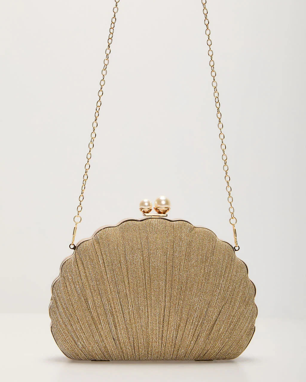 Remmi Textured Metallic Shell Clutch