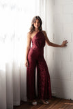Khianna Sequin One Shoulder Jumpsuit Red