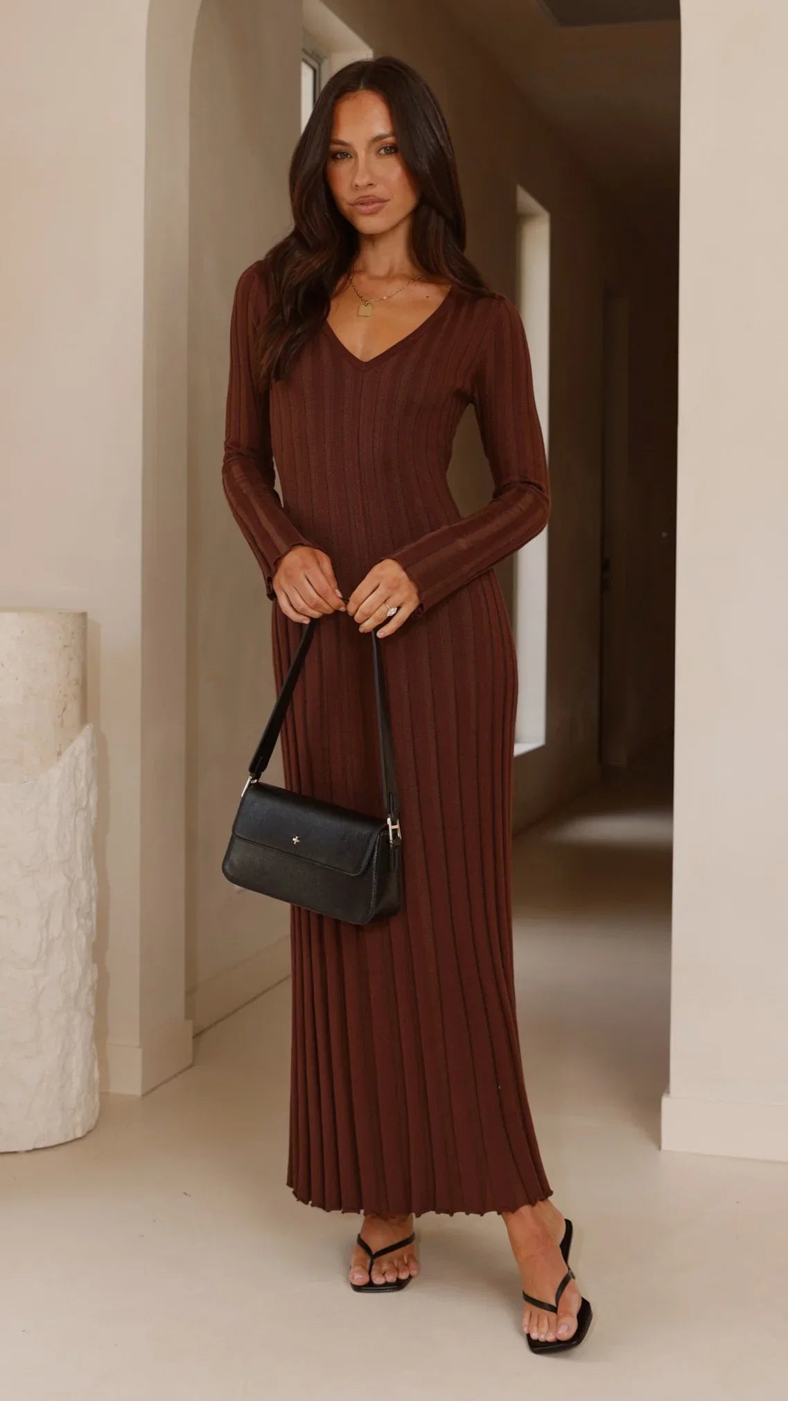 Cyra Long Sleeve Maxi Dress Chocolate