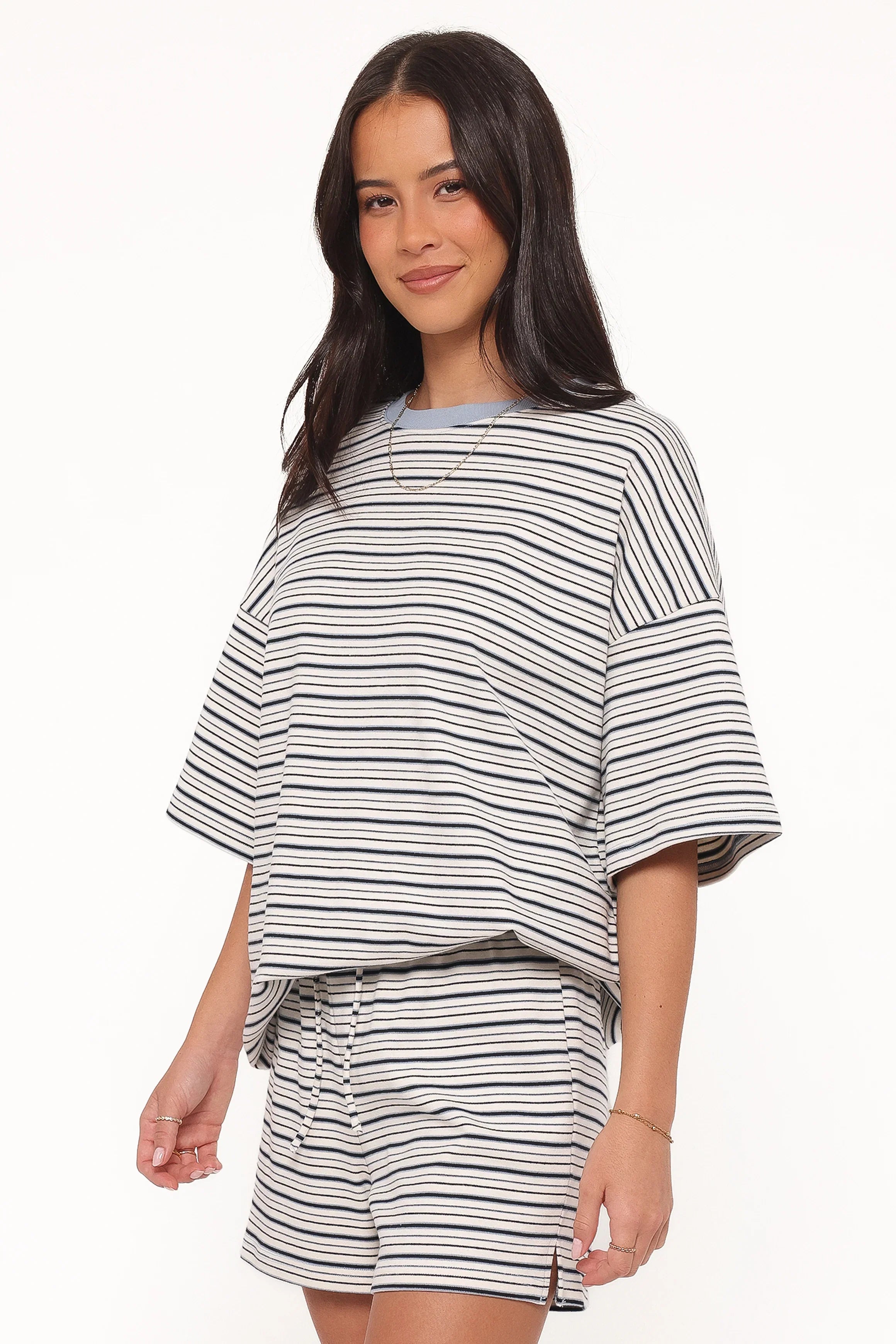 Hellen Stripe Short Set Blue Cream Stripe