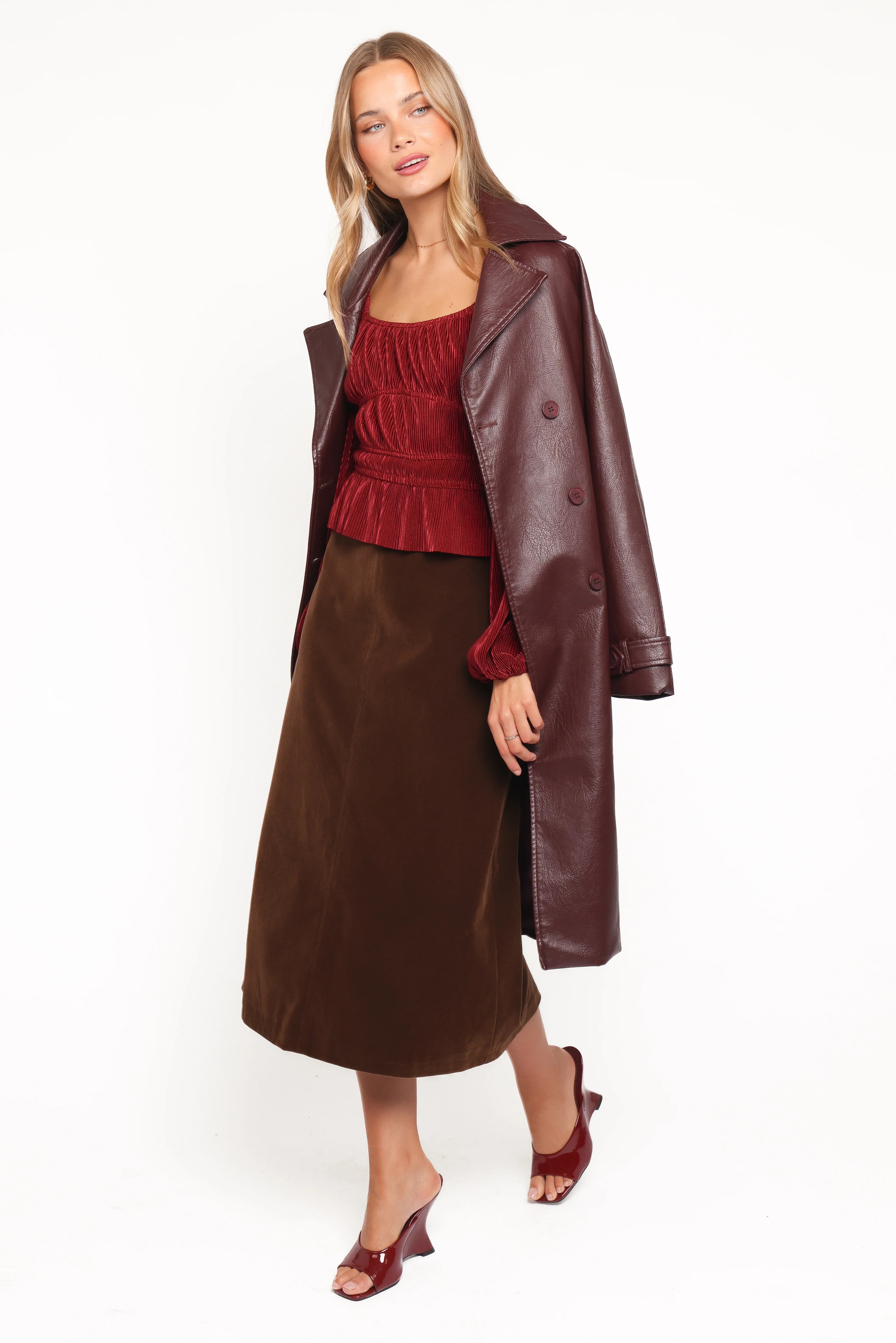 Halina Velvet Midi Skirt Chocolate