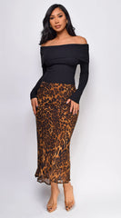 Zofia Leopard Print Midi Skirt Brown