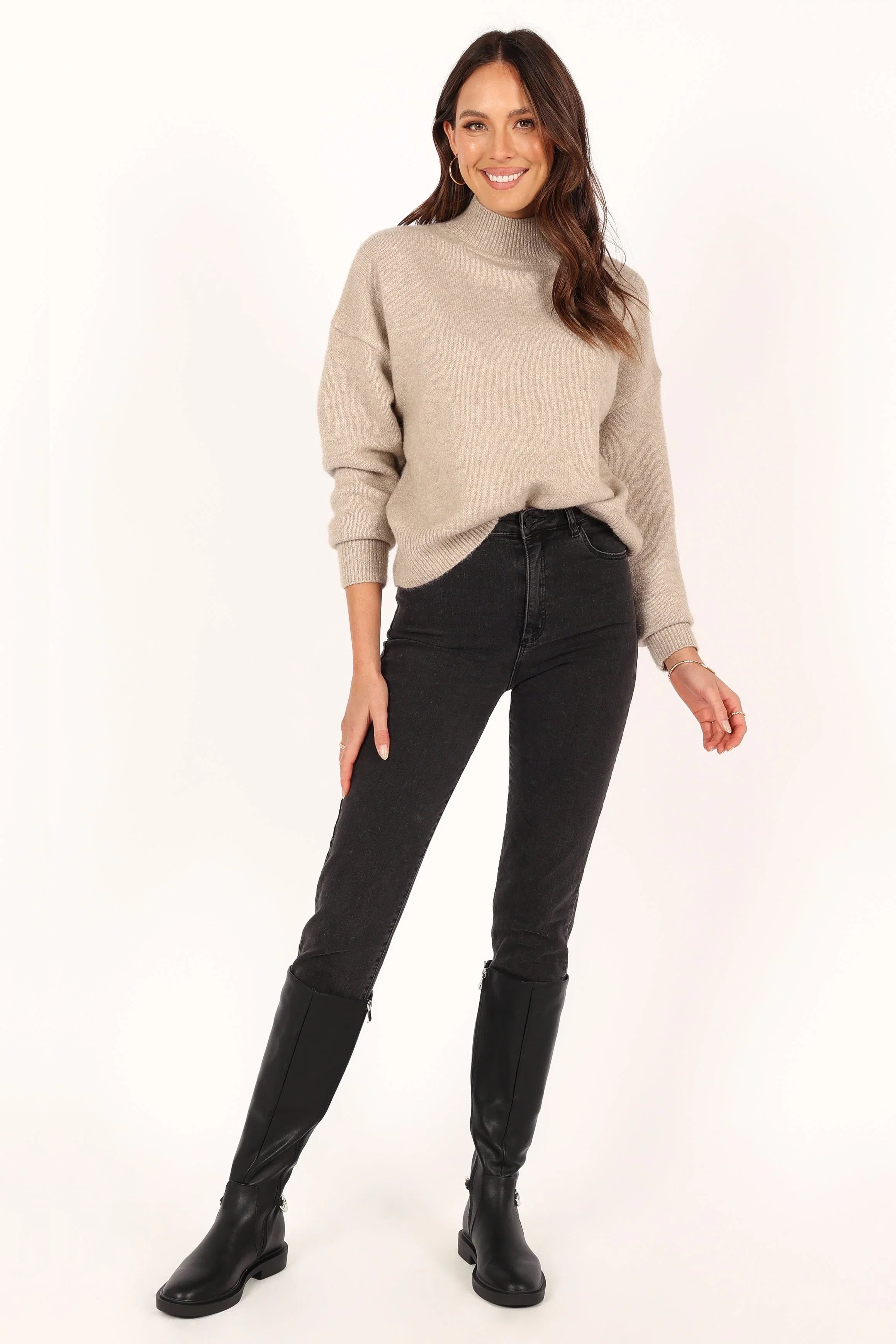 Brianna Mockneck Knit Sweater Beige