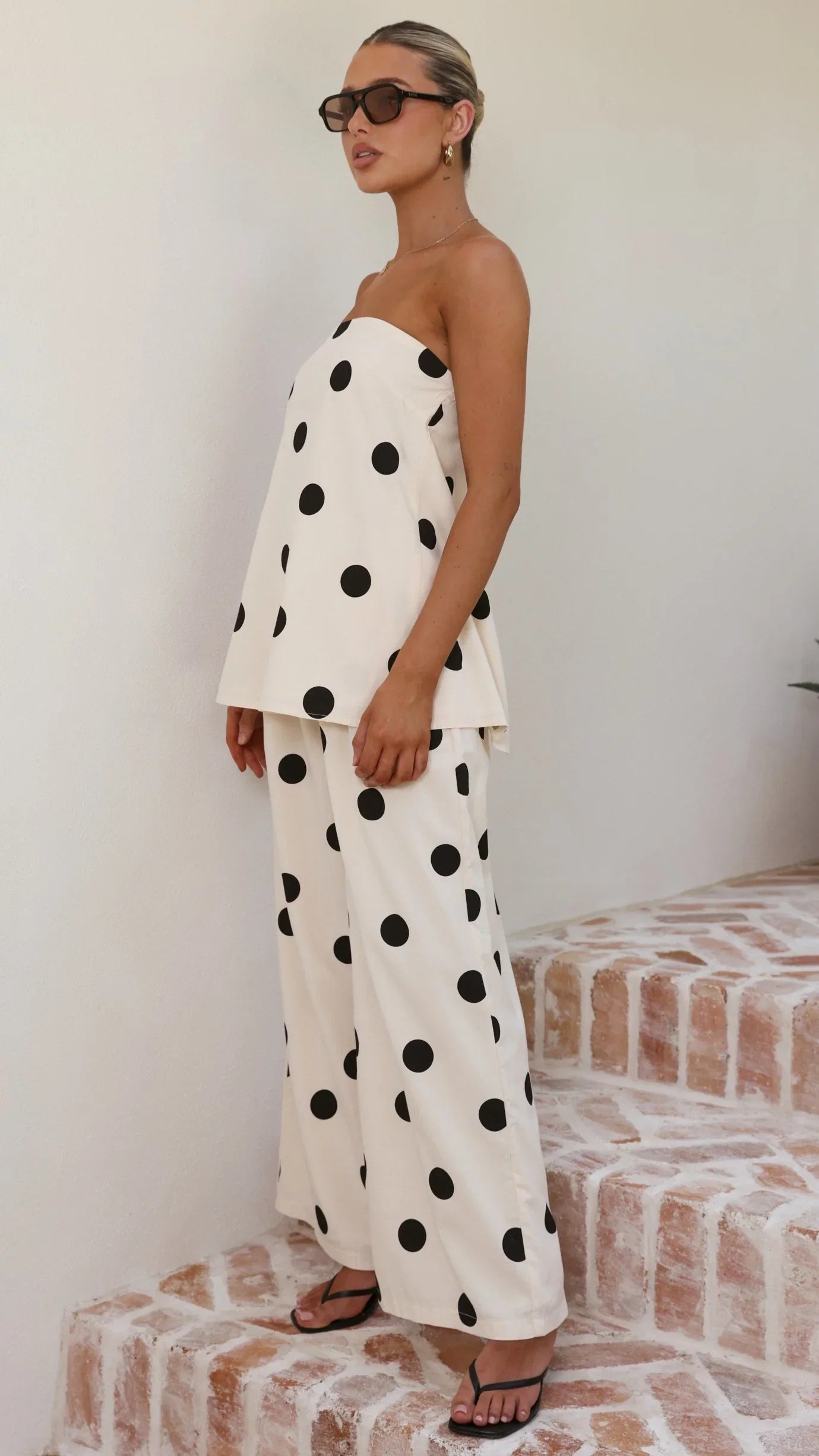 Hazelle Pants Beige Black Polka Dot