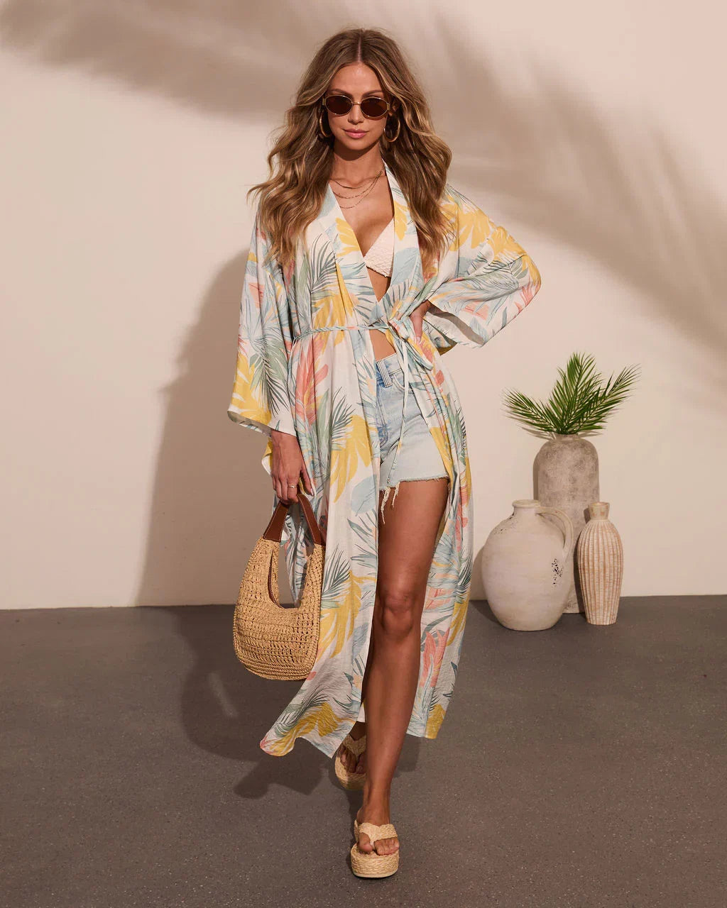 Coastal Gleam Tropical Wrap Tie Cover Up Maxi Dress