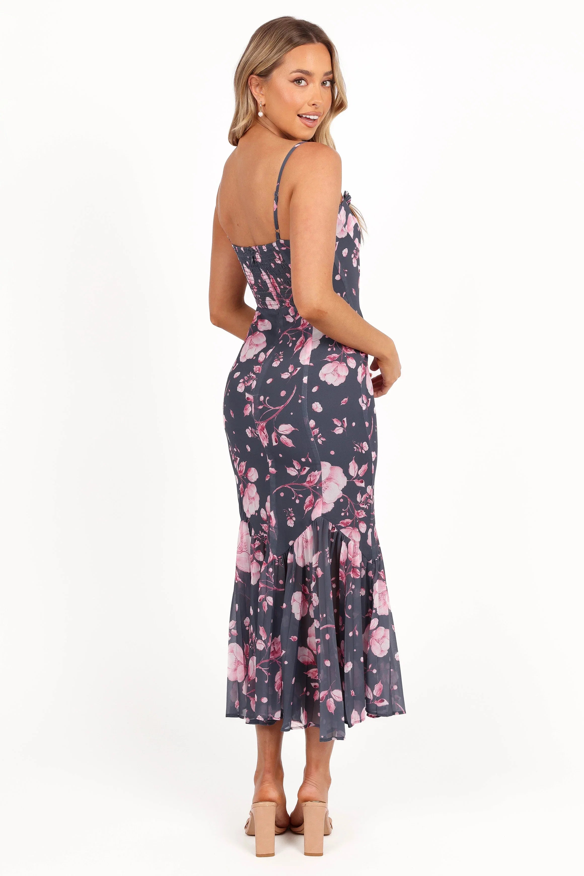 Ashton Midi Dress Steel Gray Floral