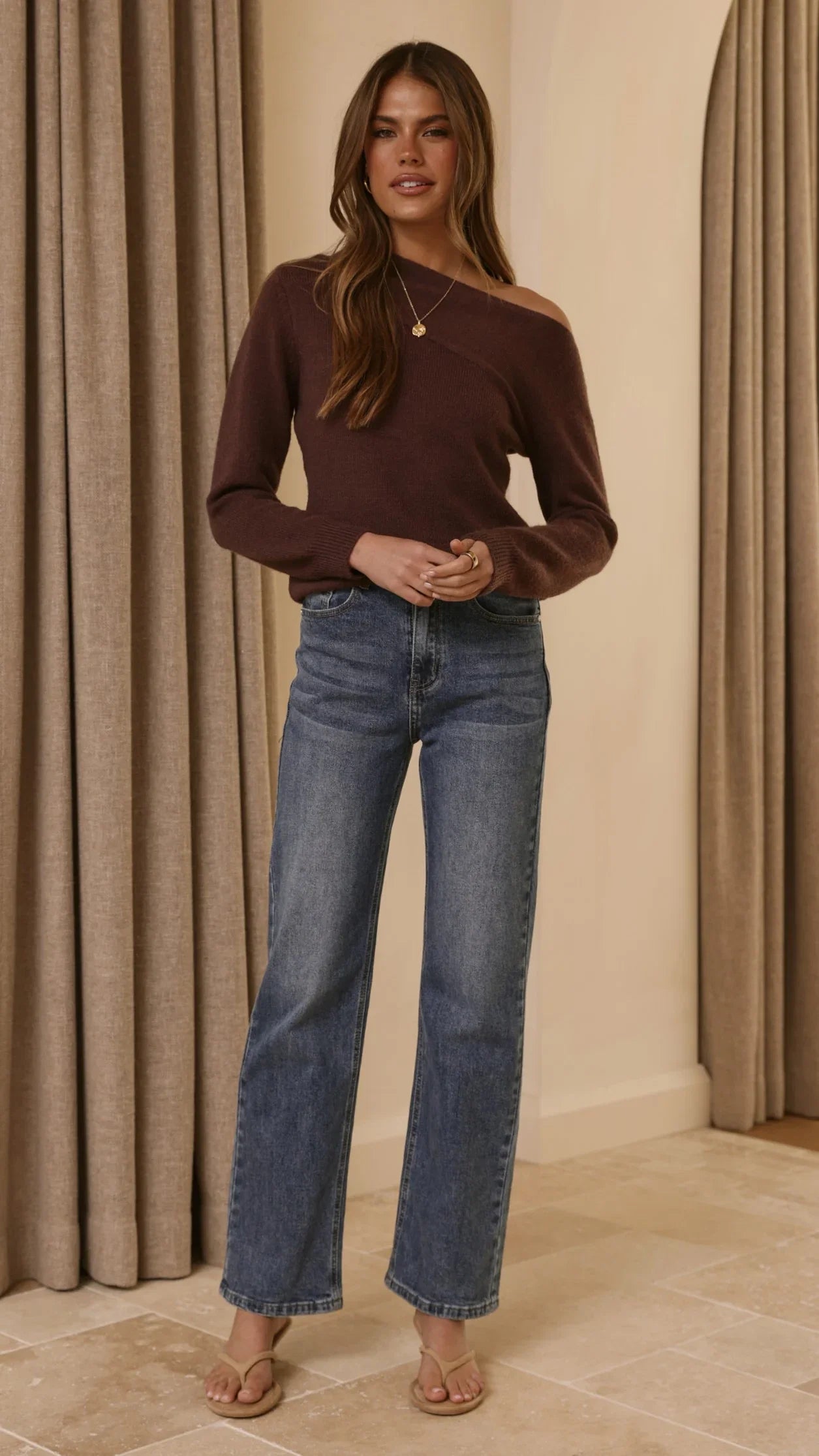 Briella Boat Neck Sweater Brown