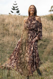 Hilary Pleated Maxi Dress Brown Floral