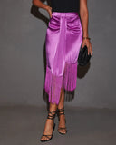 Soleni Satin Fringe Hem Midi Skirt