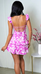 Theo Floral Print Ruffle Mini Dress Pink