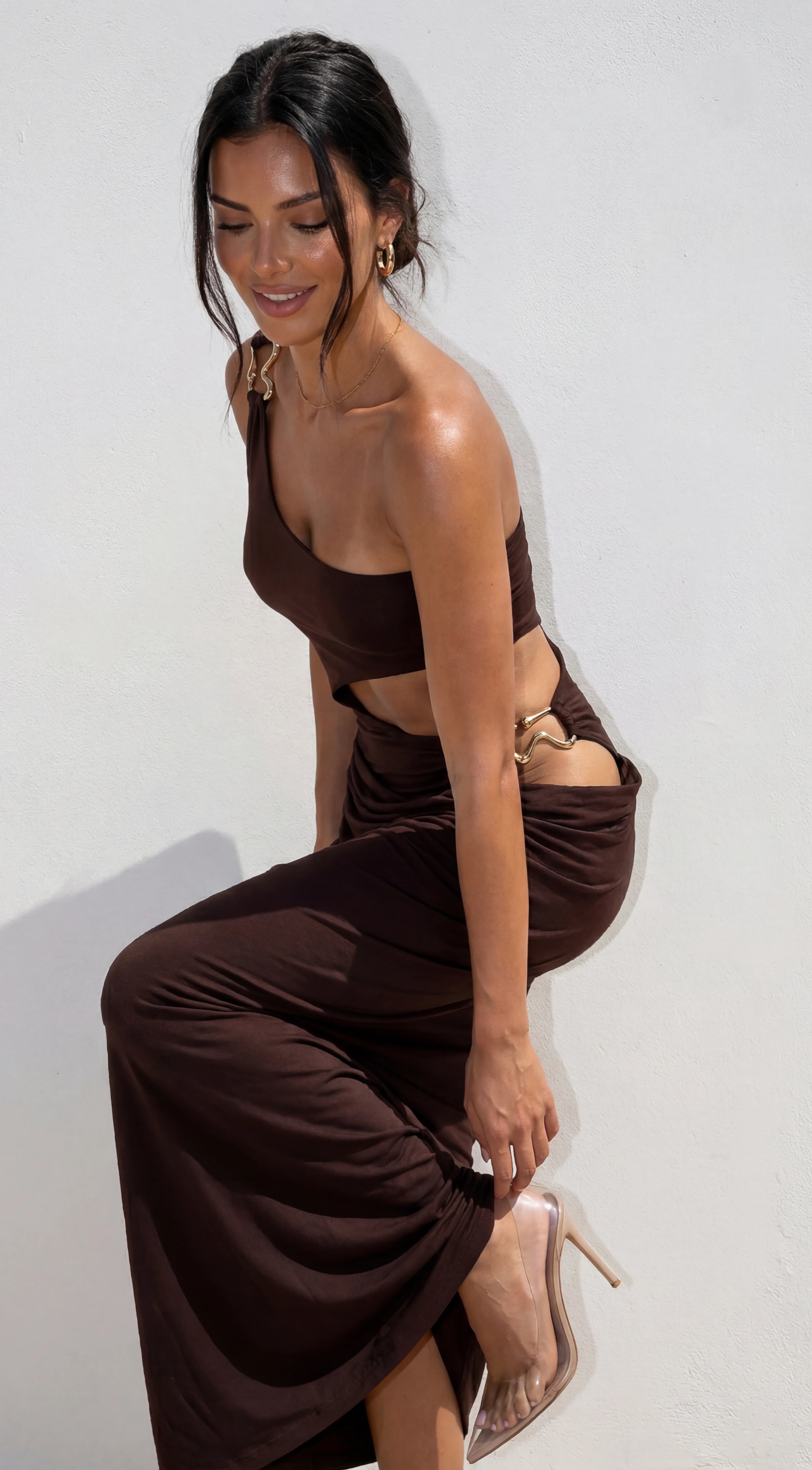 Valezza Cut Out Maxi Dress Brown