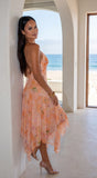 Esperalia Floral Halter Asymmetric Midi Dress Orange Multi