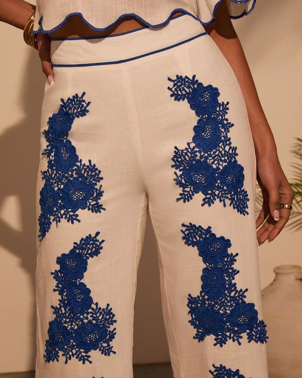 Ocean Drive Embroidered Linen Pants