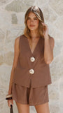 Elle Vest and Shorts Set Brown