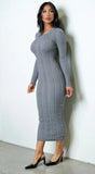 Alexandra Long Sleeve Knit Cable Midi Dress Gray