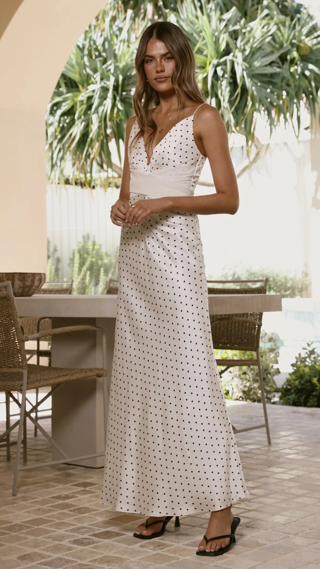 Zada Bow Maxi Dress Cream Black Polka Dot