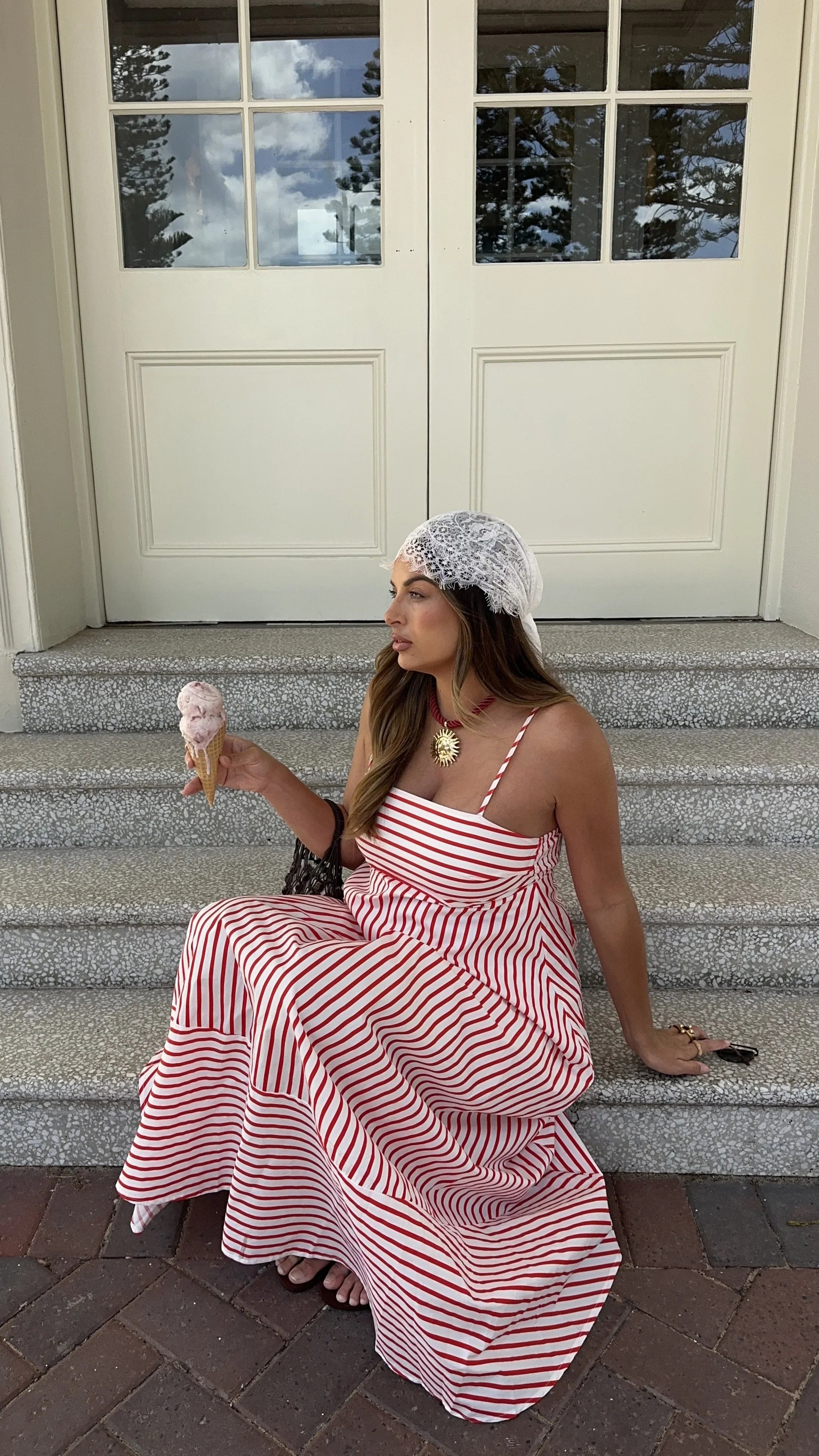 Marcel Maxi Dress Red White Stripe