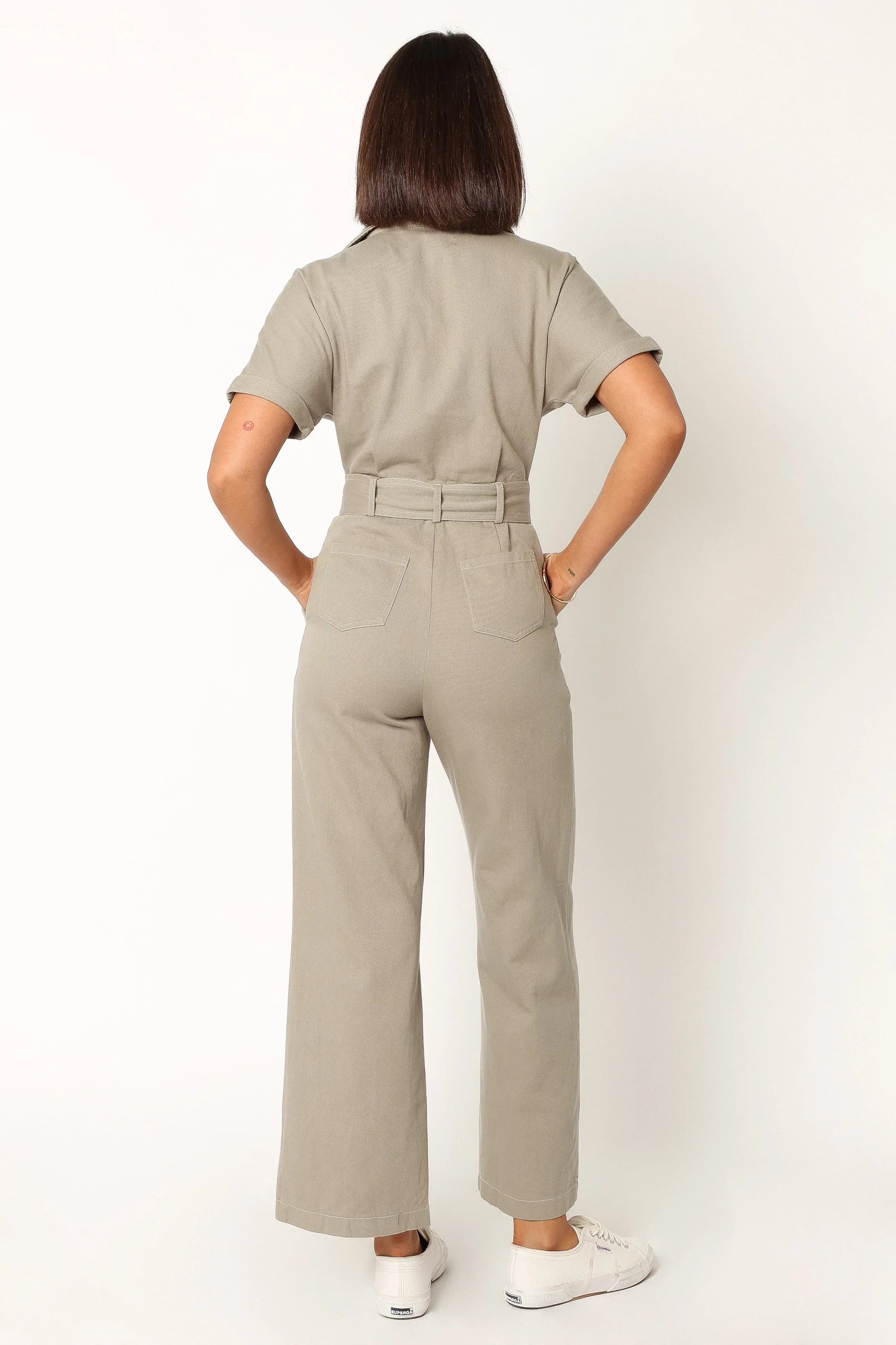 Demi Contrast Stitch Jumpsuit Olive