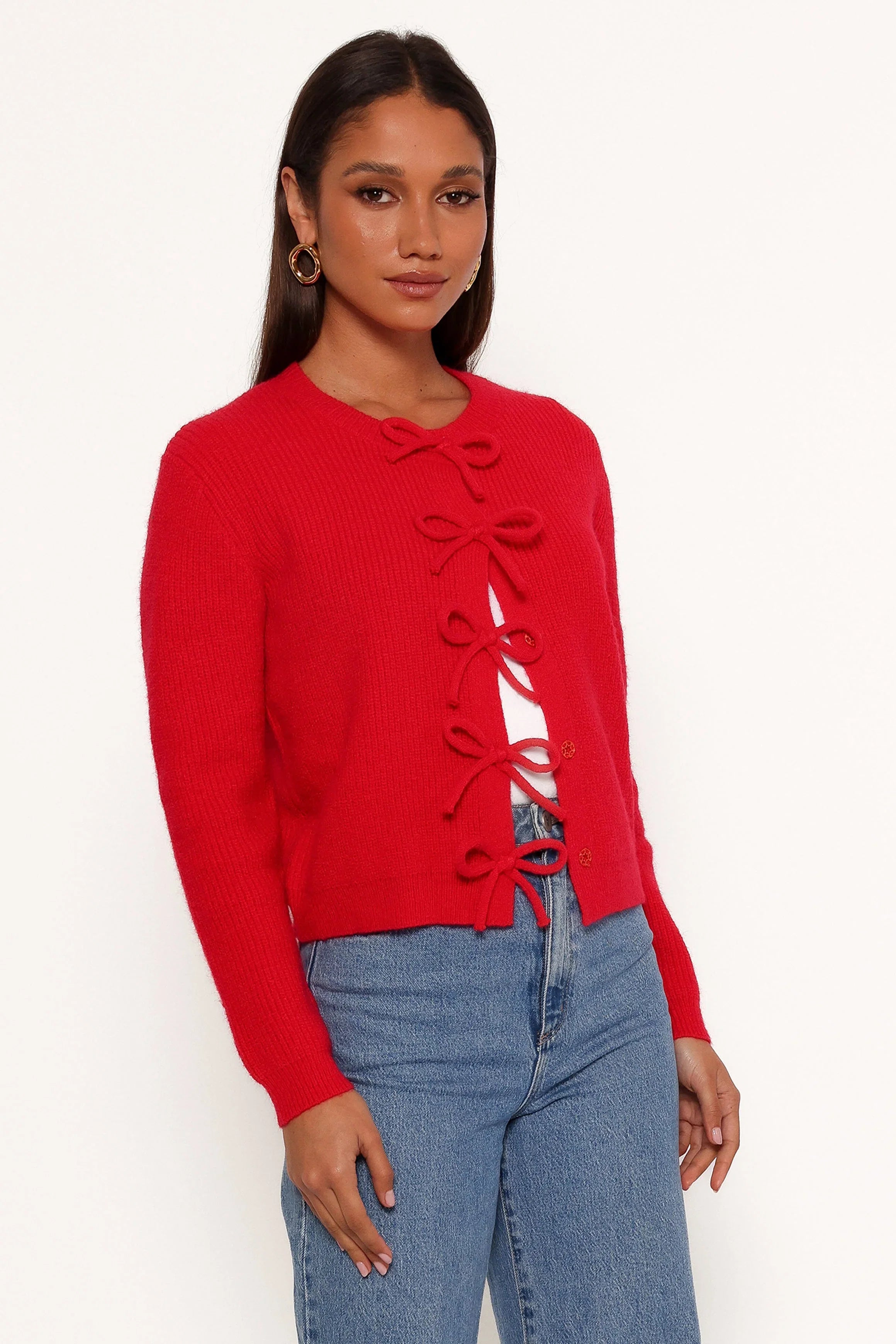Wilde Bow Front Cardigan Red